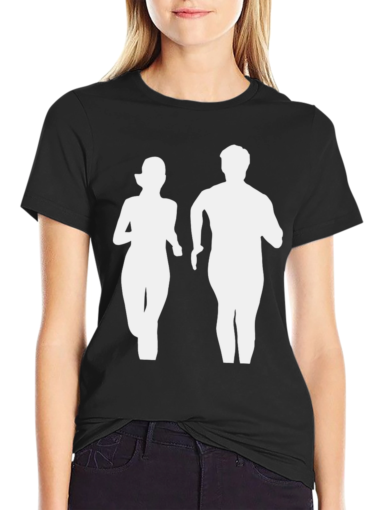 Runner Couple Graphic Tee - Black Cotton T-Shirt