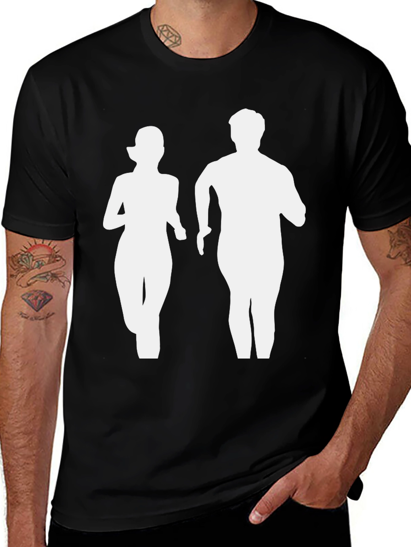 Runner Couple Graphic Tee - Black Cotton T-Shirt