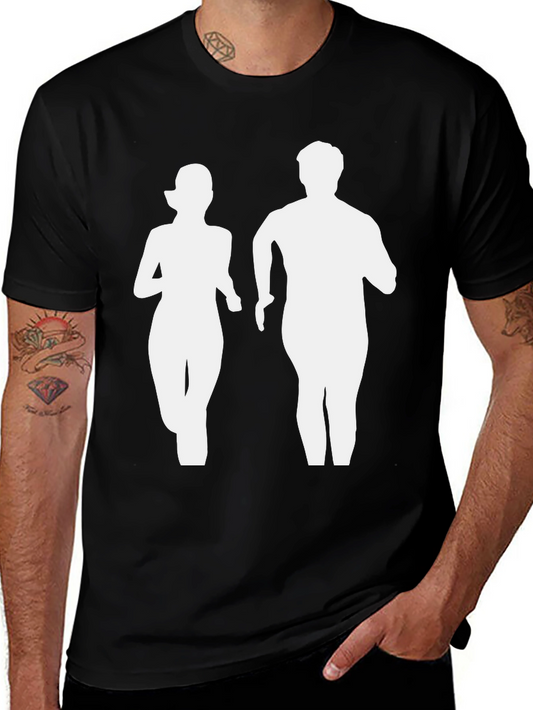 Runner Couple Graphic Tee - Black Cotton T-Shirt