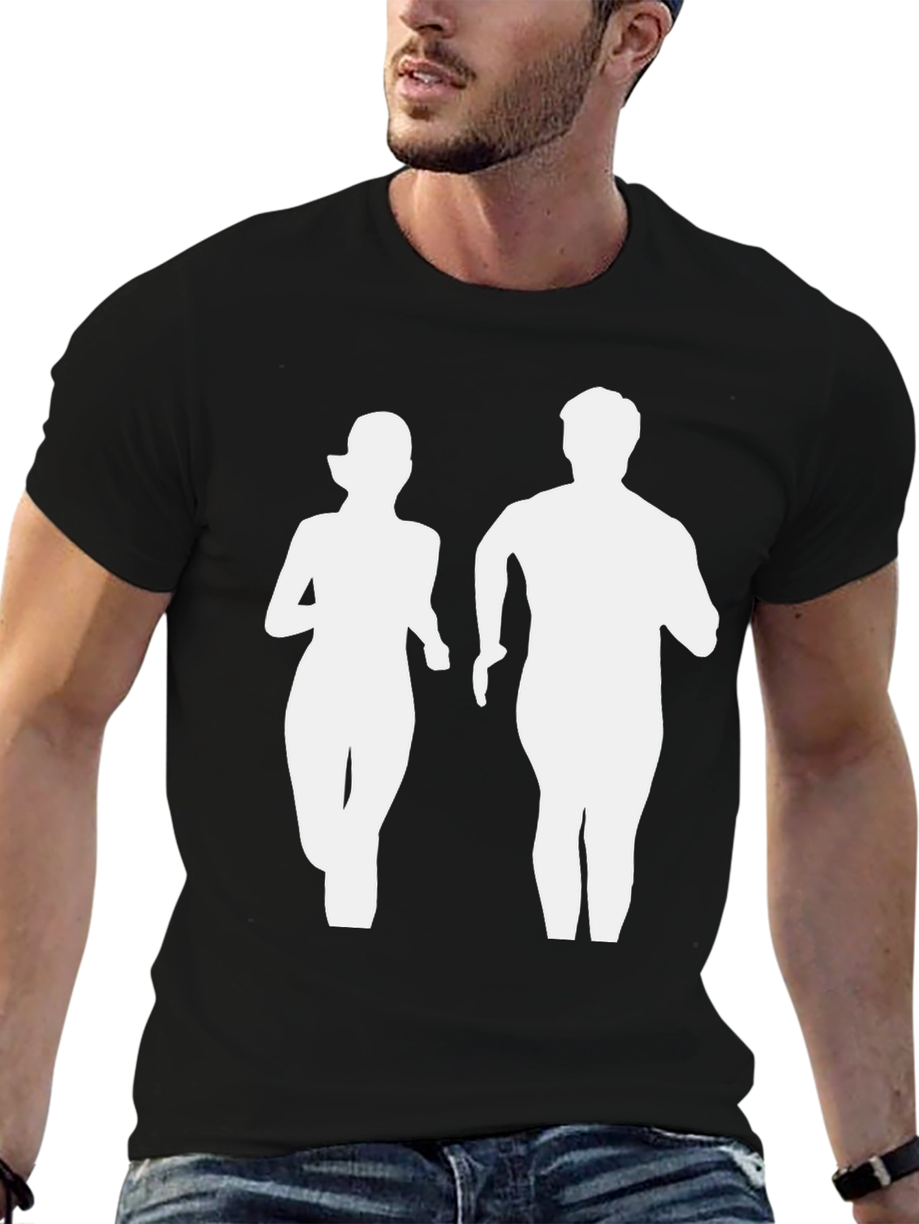 Runner Couple Graphic Tee - Black Cotton T-Shirt