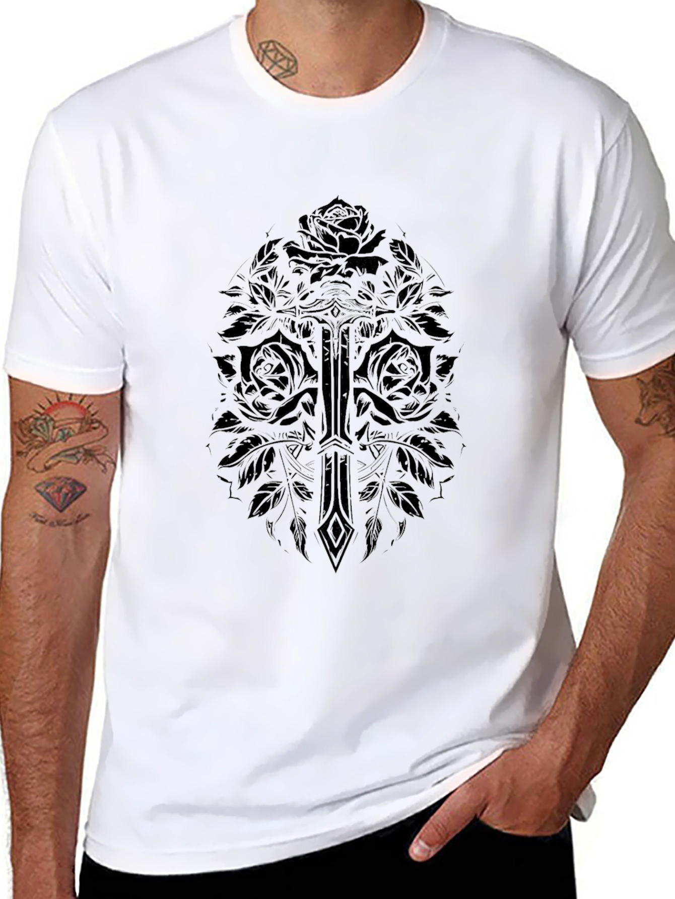 Sword & Roses Graphic T-Shirt - Black