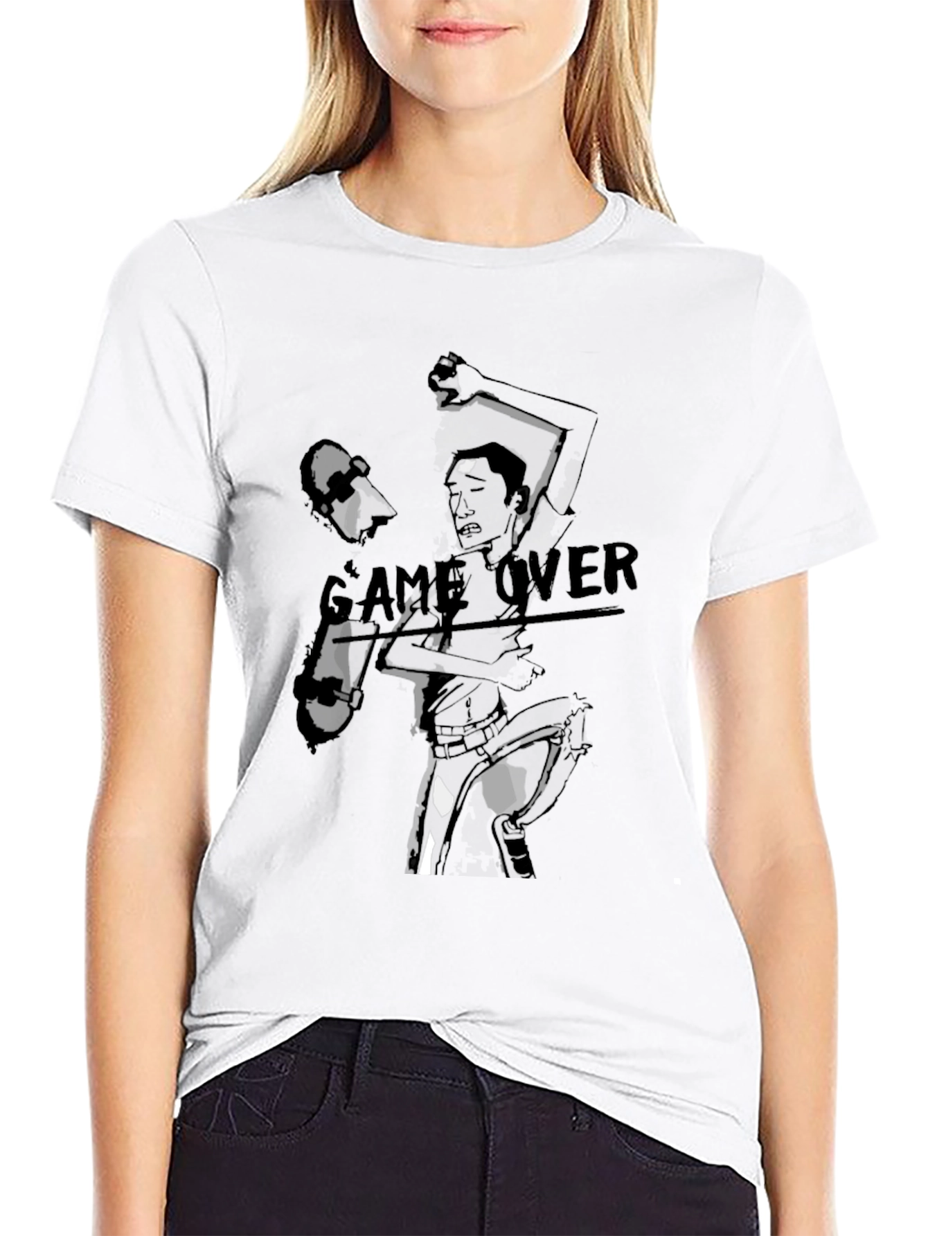 Game Over Graphic Print Black T-Shirt