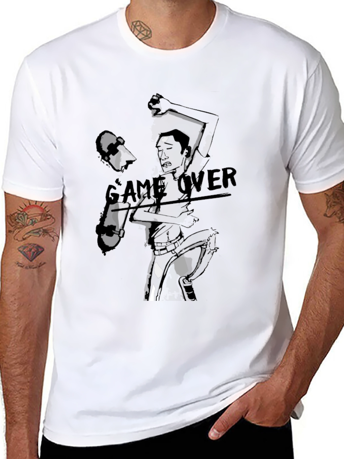 Game Over Graphic Print Black T-Shirt