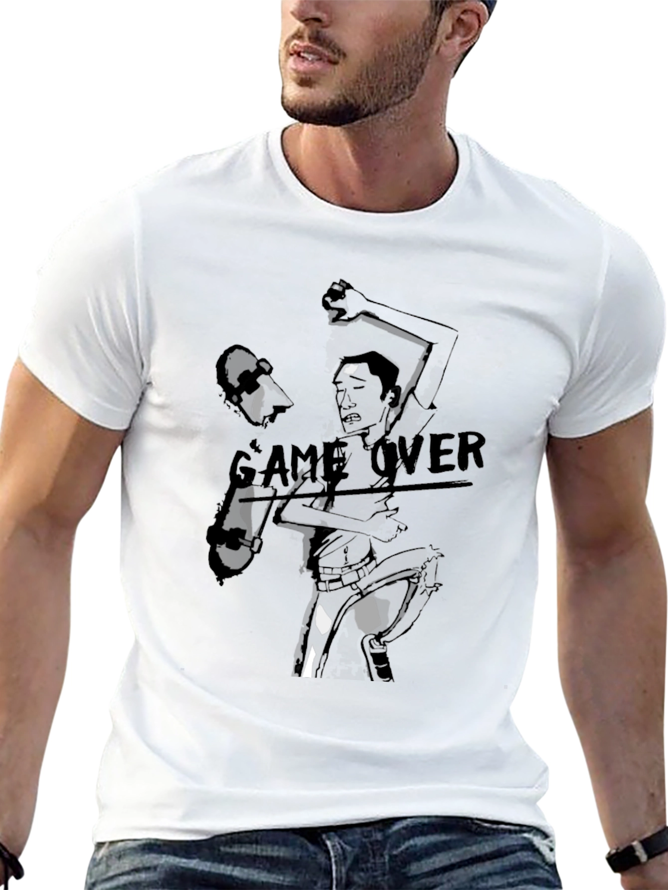 Game Over Graphic Print Black T-Shirt