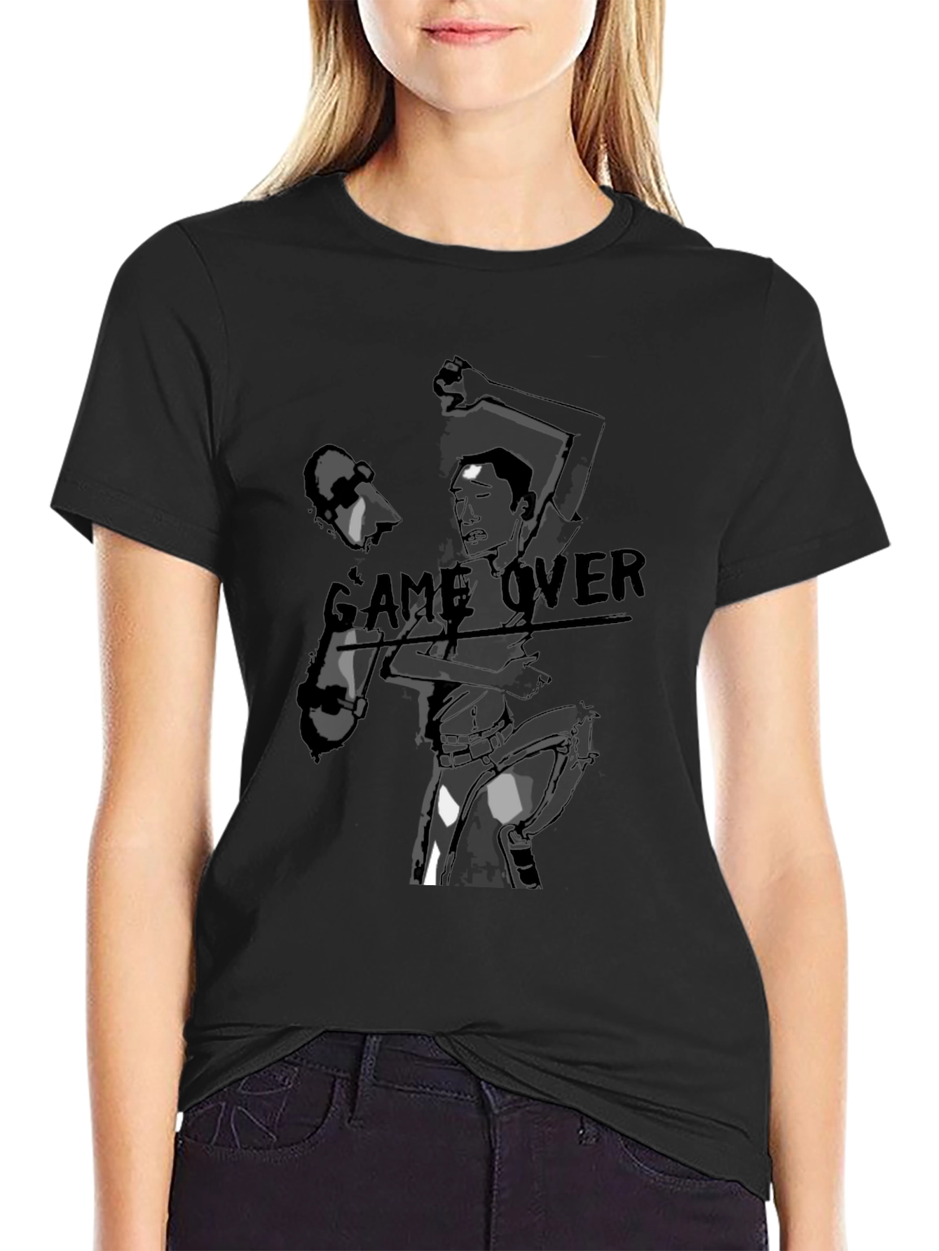 Game Over Graphic Print Black T-Shirt