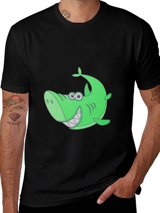 Funky Green Shark Graphic Tee - Black