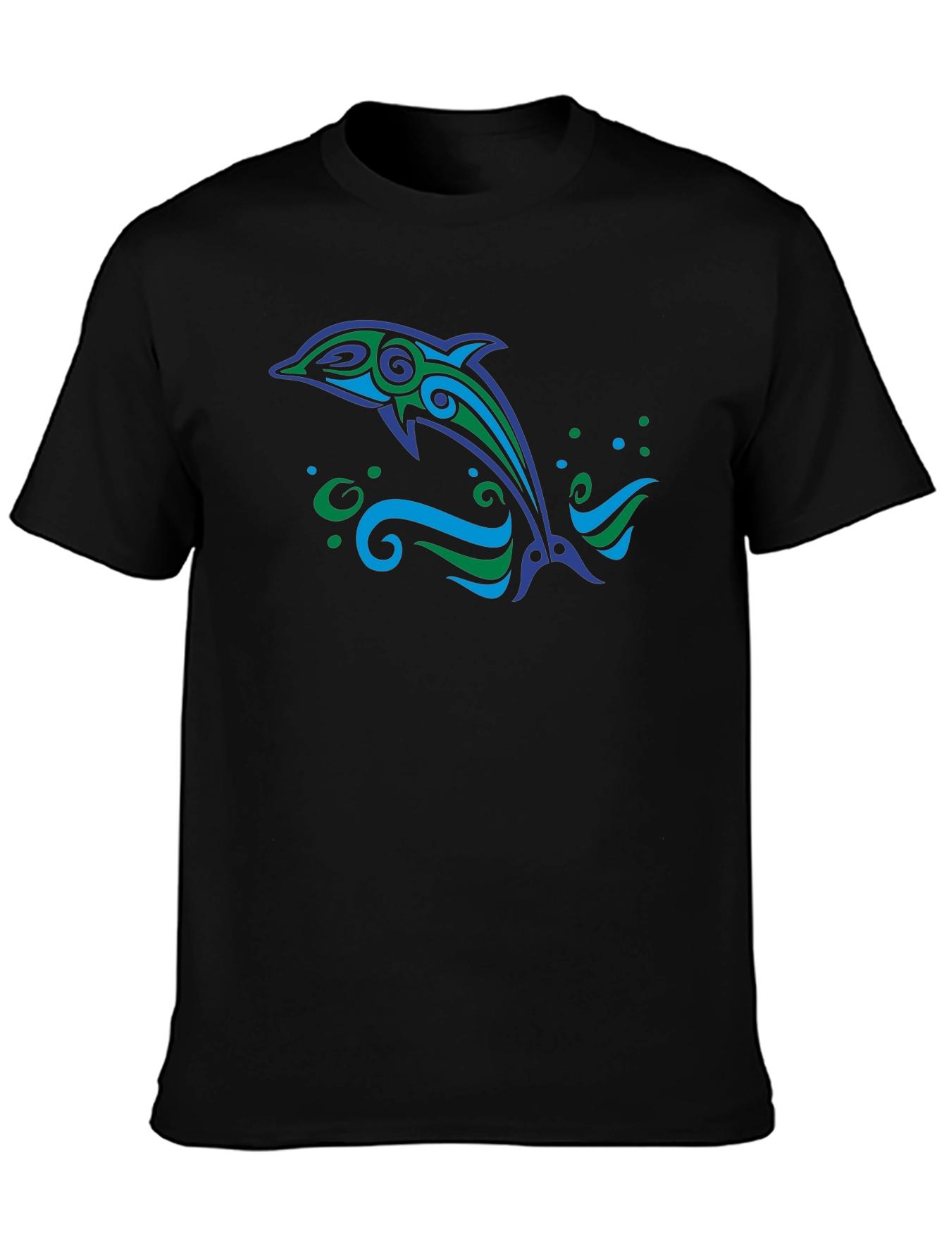 Tribal Dolphin Graphic Tee - Black Cotton Blend