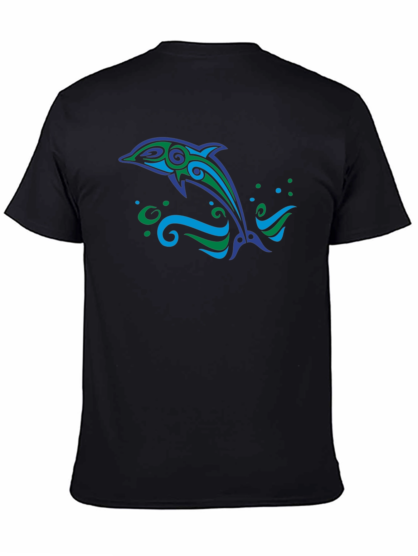 Tribal Dolphin Graphic Tee - Black Cotton Blend