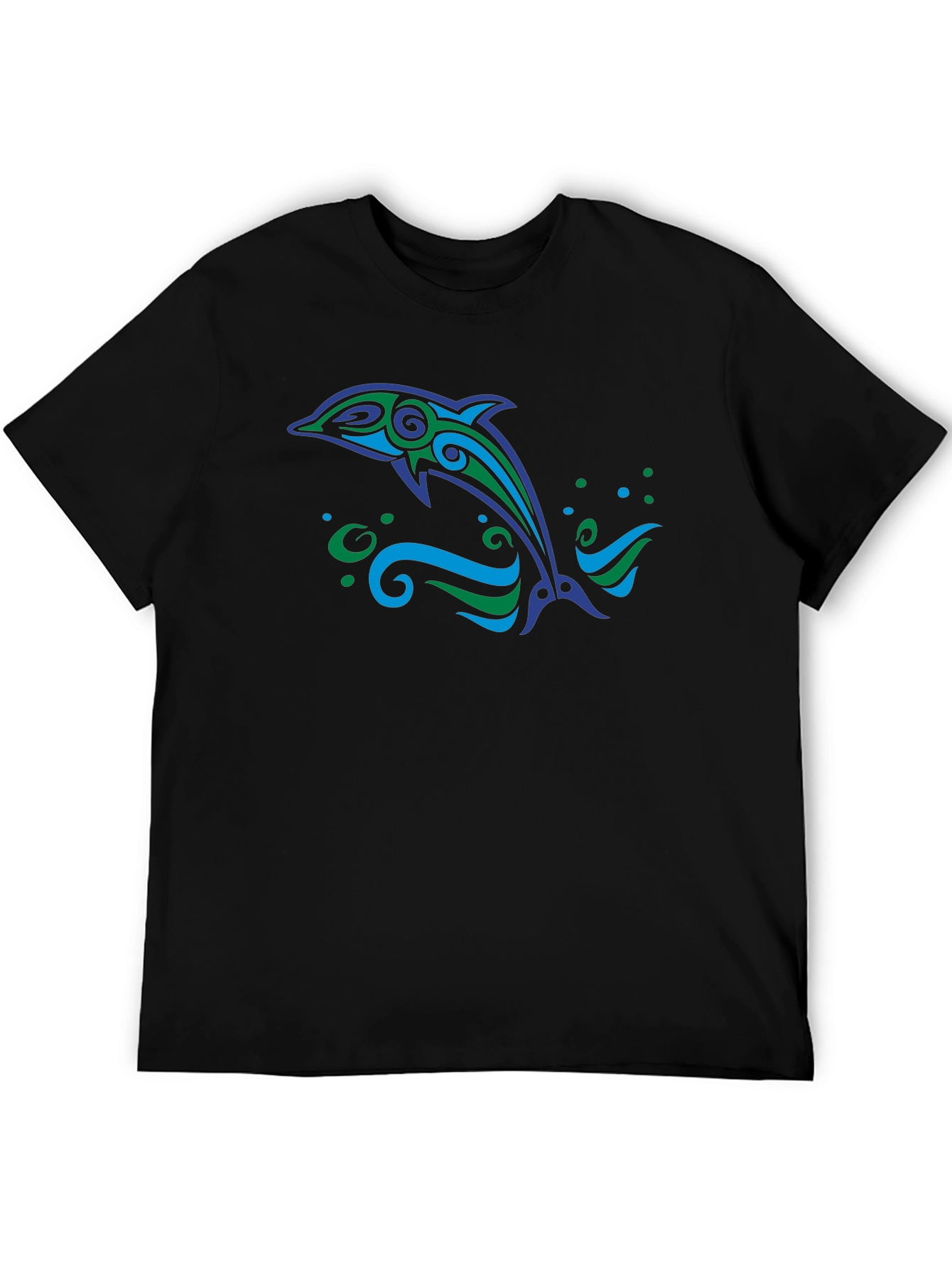 Tribal Dolphin Graphic Tee - Black Cotton Blend