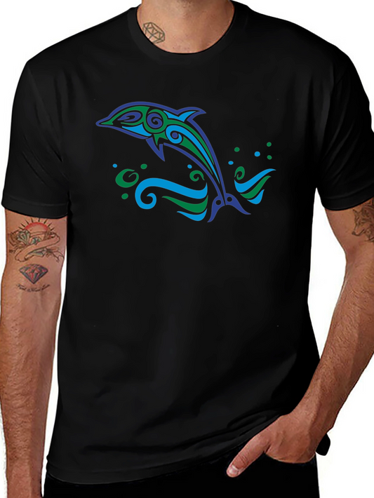 Tribal Dolphin Graphic Tee - Black Cotton Blend