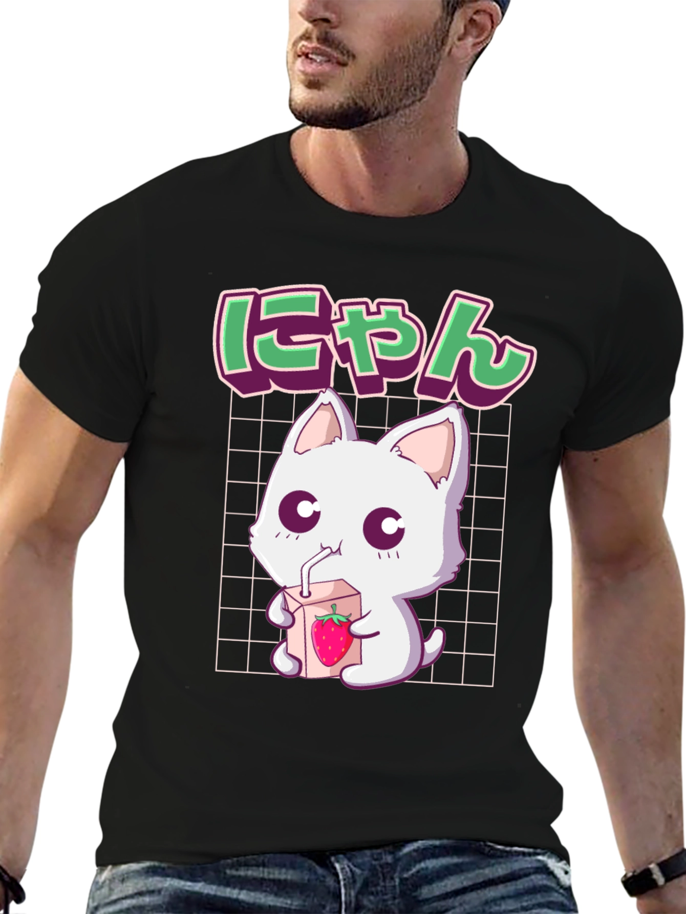 Cute Anime Cat T-Shirt - Strawberry Milk