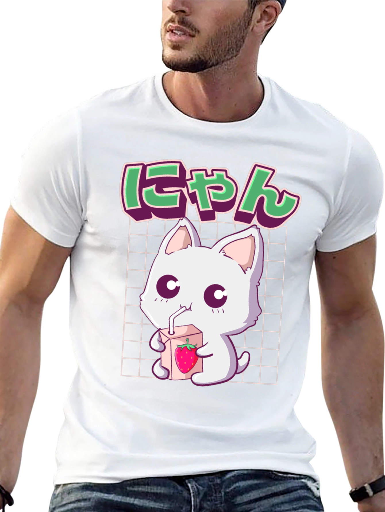 Cute Anime Cat T-Shirt - Strawberry Milk