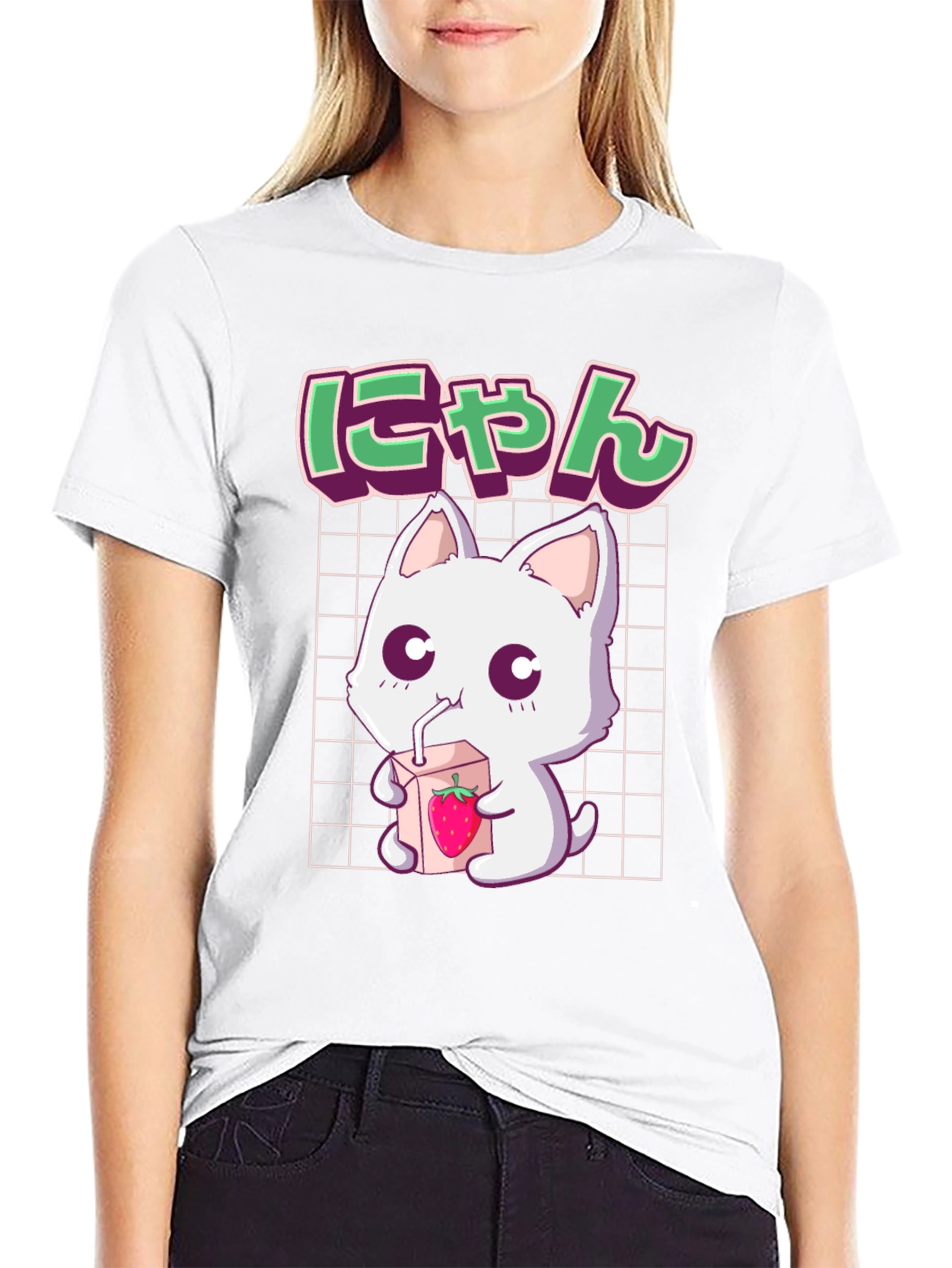 Cute Anime Cat T-Shirt - Strawberry Milk