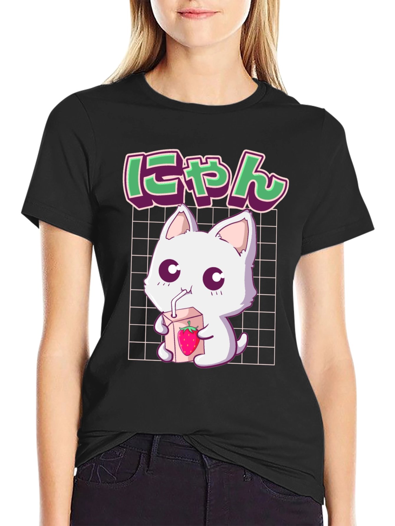 Cute Anime Cat T-Shirt - Strawberry Milk