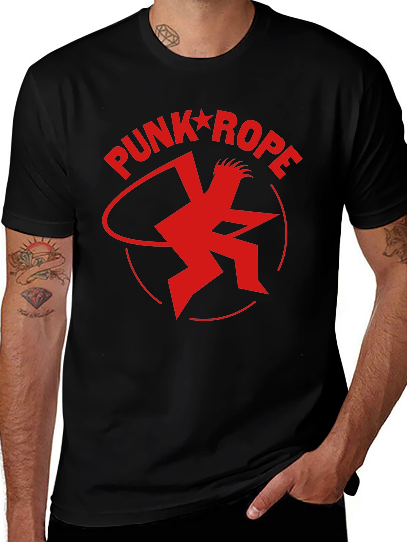 Punk Rope Red Graphic Print Black T-Shirt