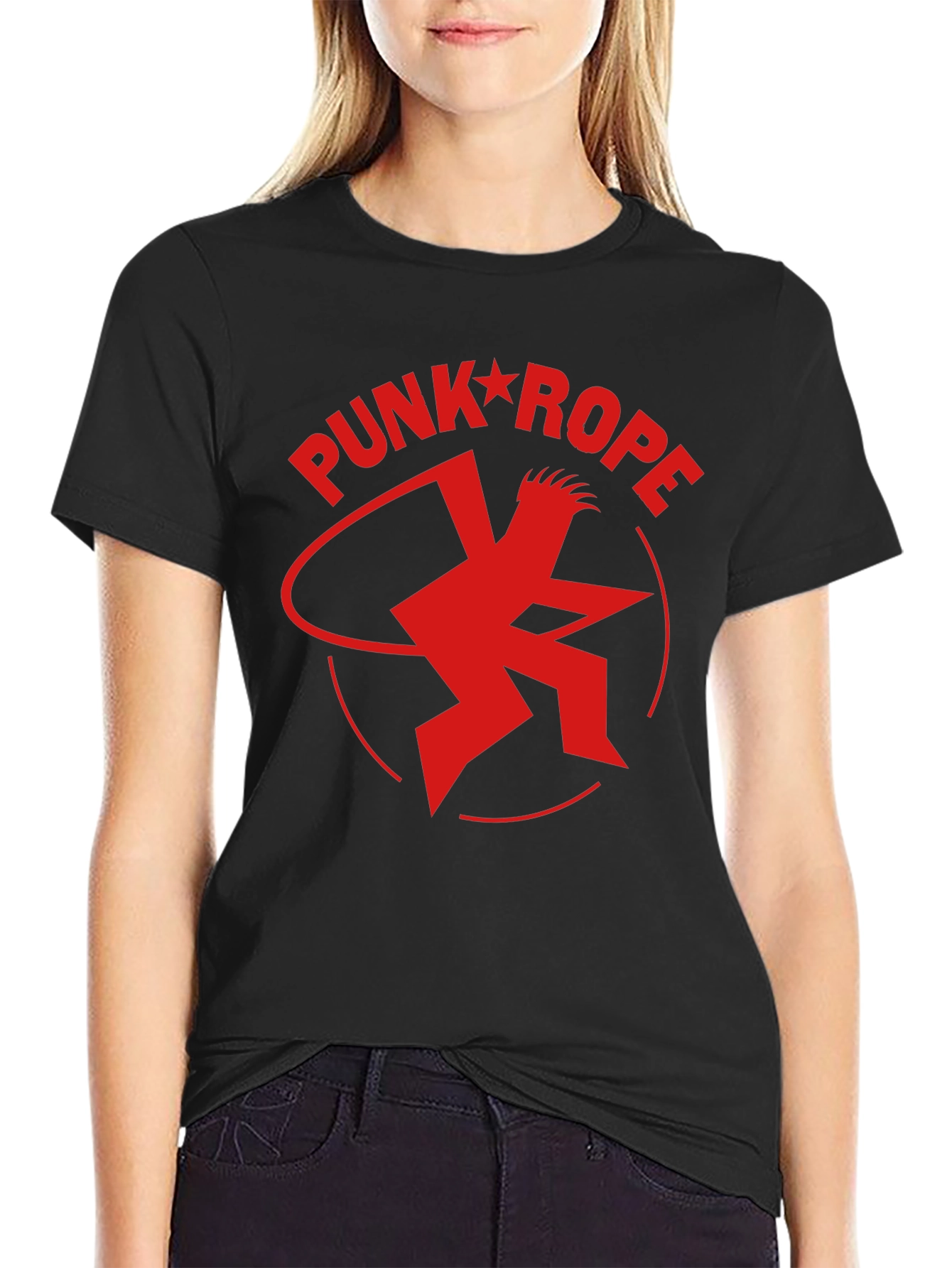 Punk Rope Red Graphic Print Black T-Shirt