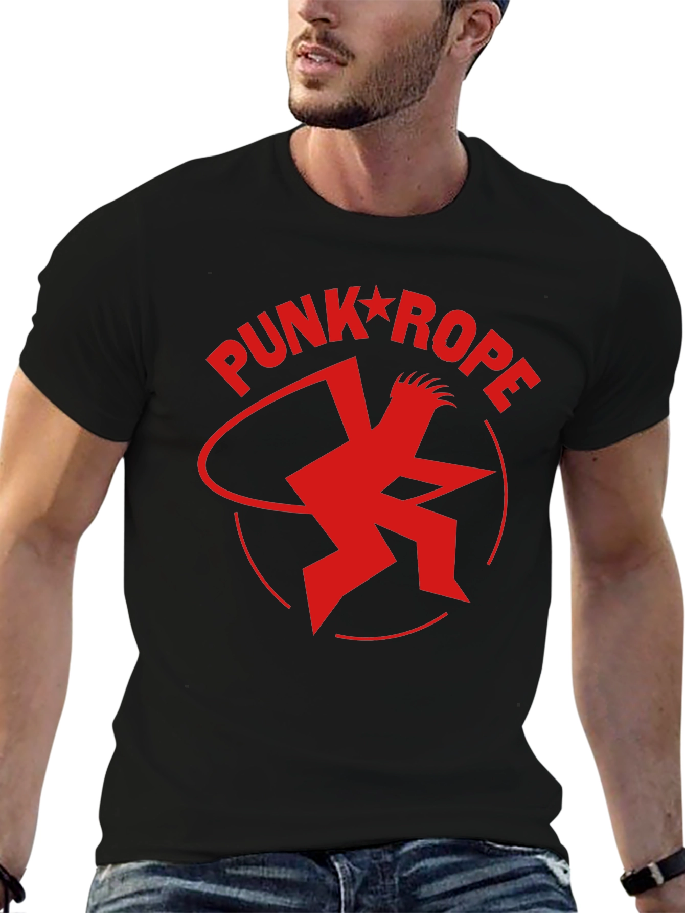 Punk Rope Red Graphic Print Black T-Shirt