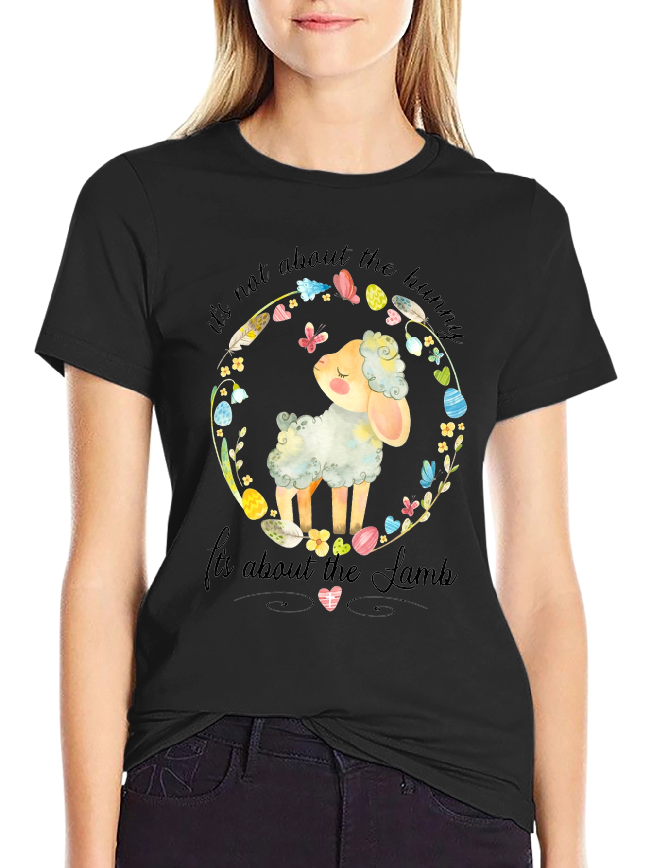 Easter Lamb Graphic Tee - Religious Black T-Shirt