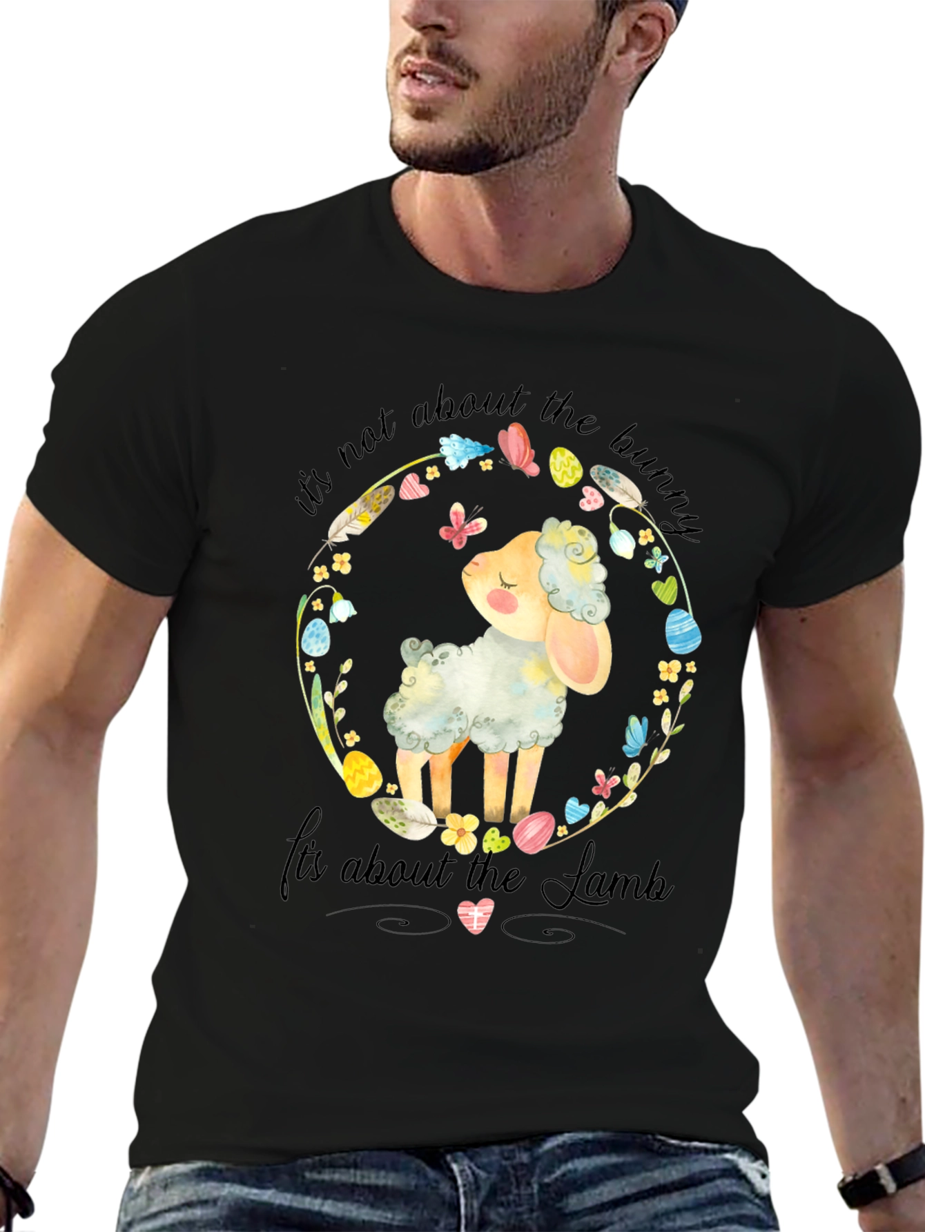Easter Lamb Graphic Tee - Religious Black T-Shirt