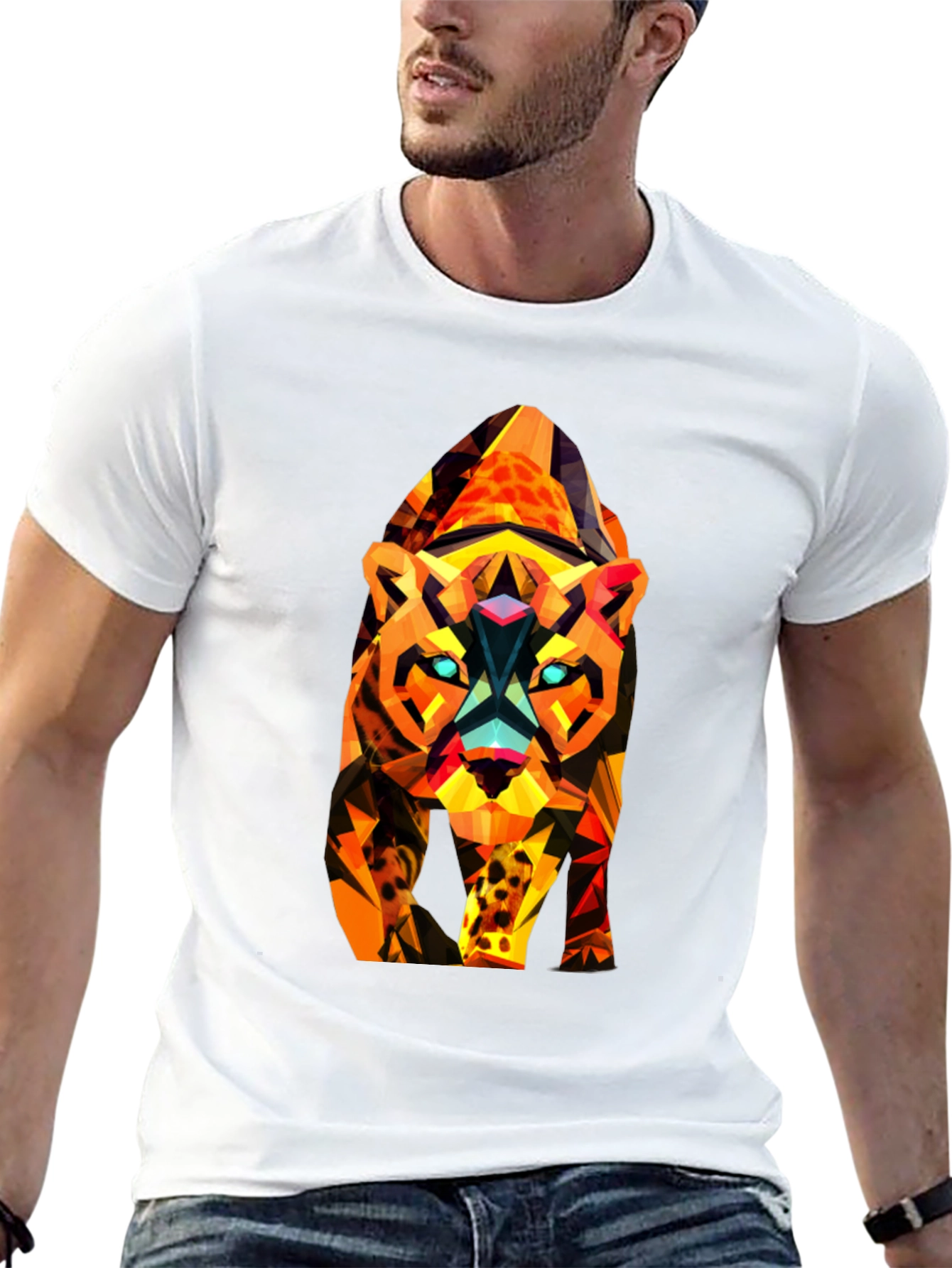 Abstract Geometric Tiger Graphic Tee - Black