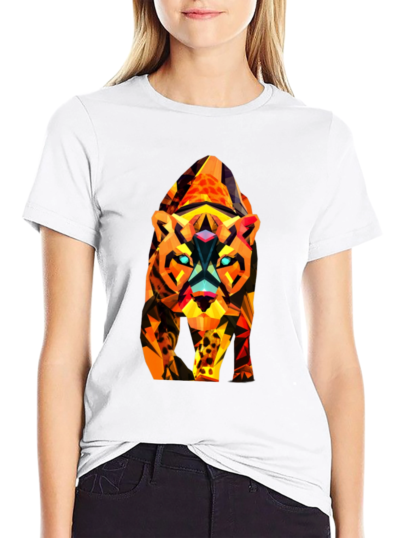 Abstract Geometric Tiger Graphic Tee - Black