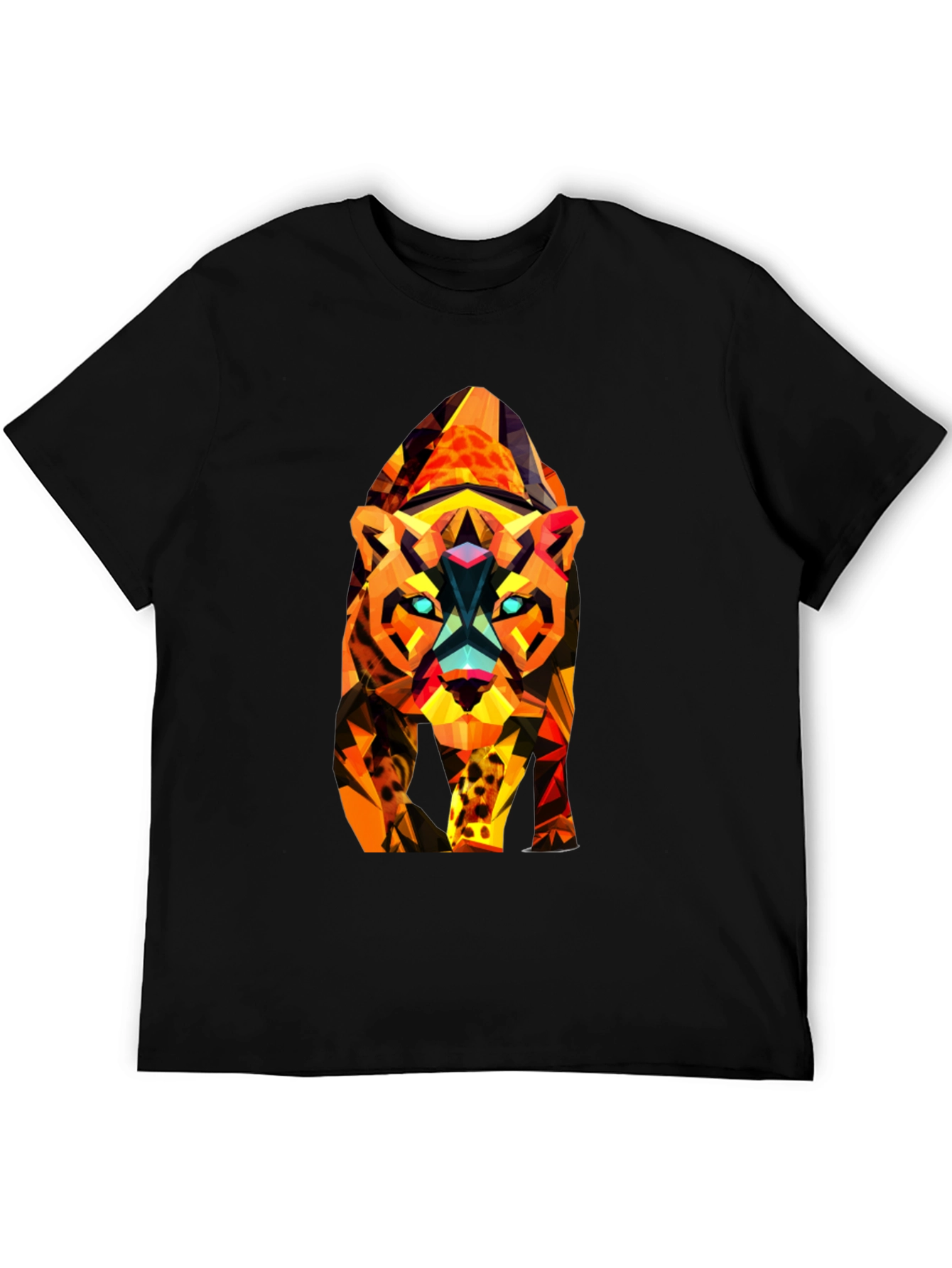 Abstract Geometric Tiger Graphic Tee - Black