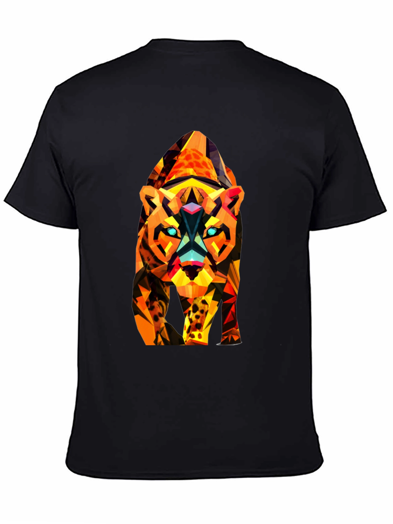 Abstract Geometric Tiger Graphic Tee - Black