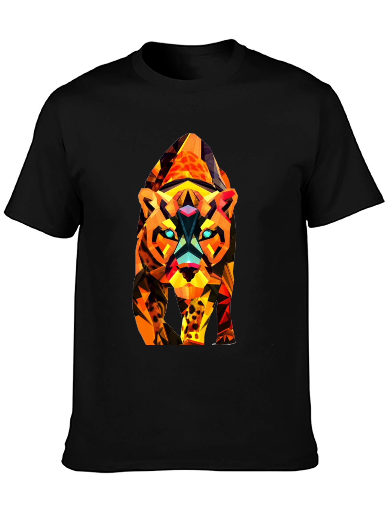 Abstract Geometric Tiger Graphic Tee - Black
