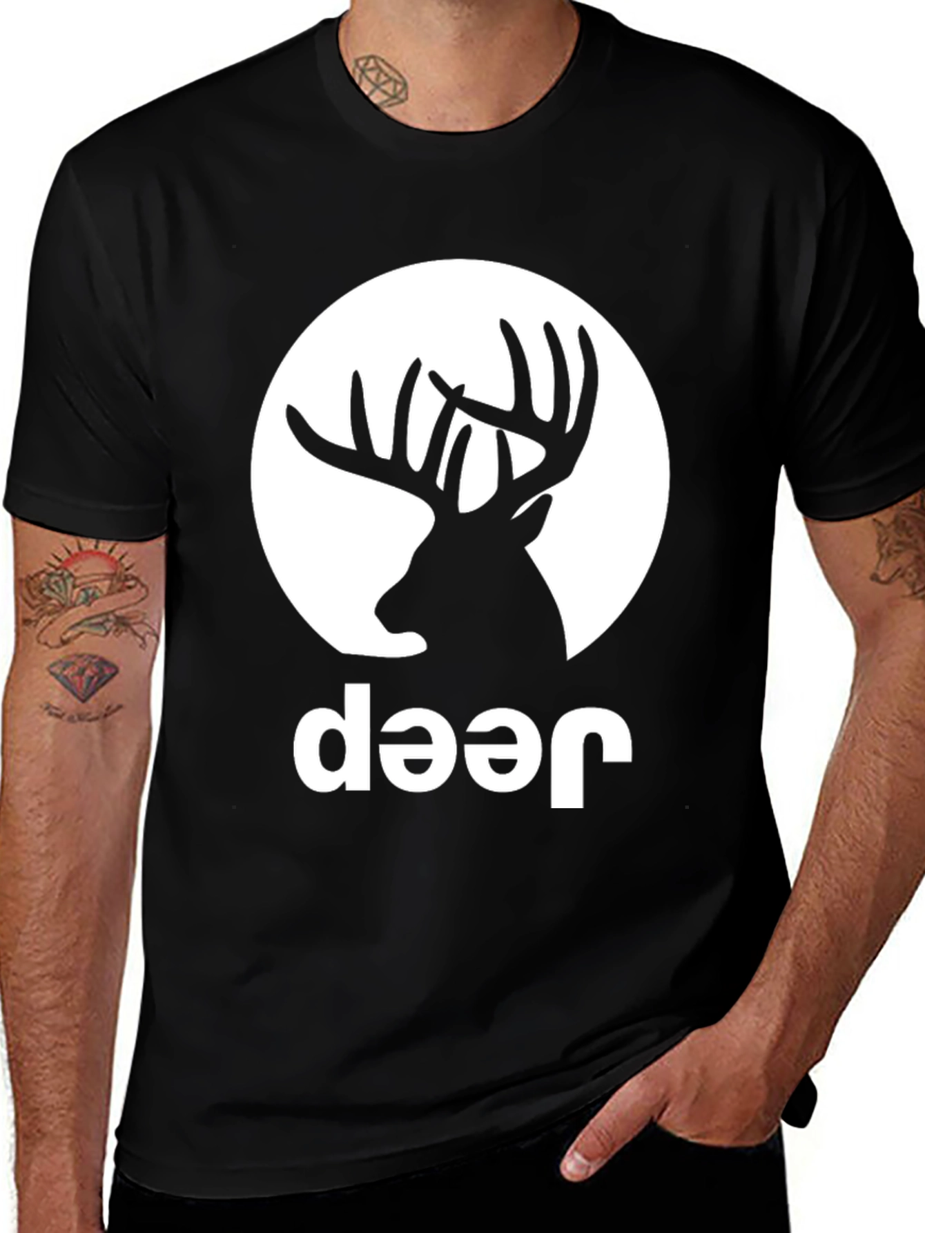 Deer Graphic Tee - Black Crew Neck T-Shirt