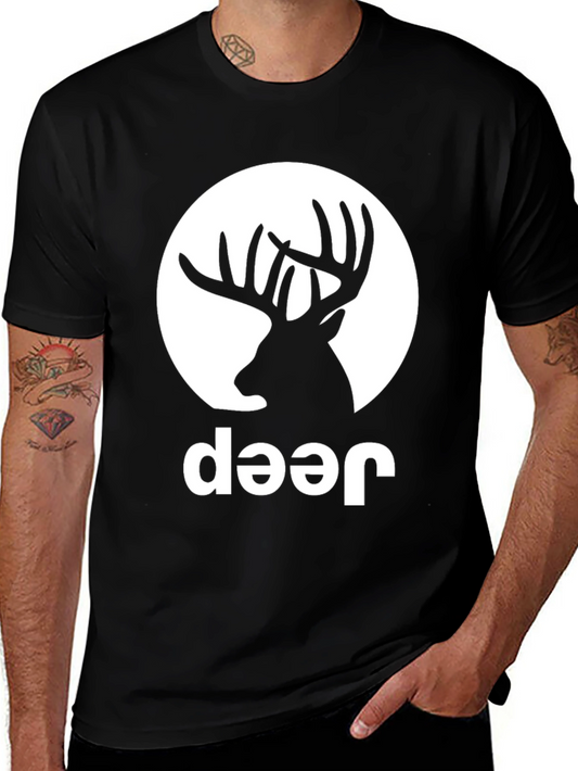 Deer Graphic Tee - Black Crew Neck T-Shirt