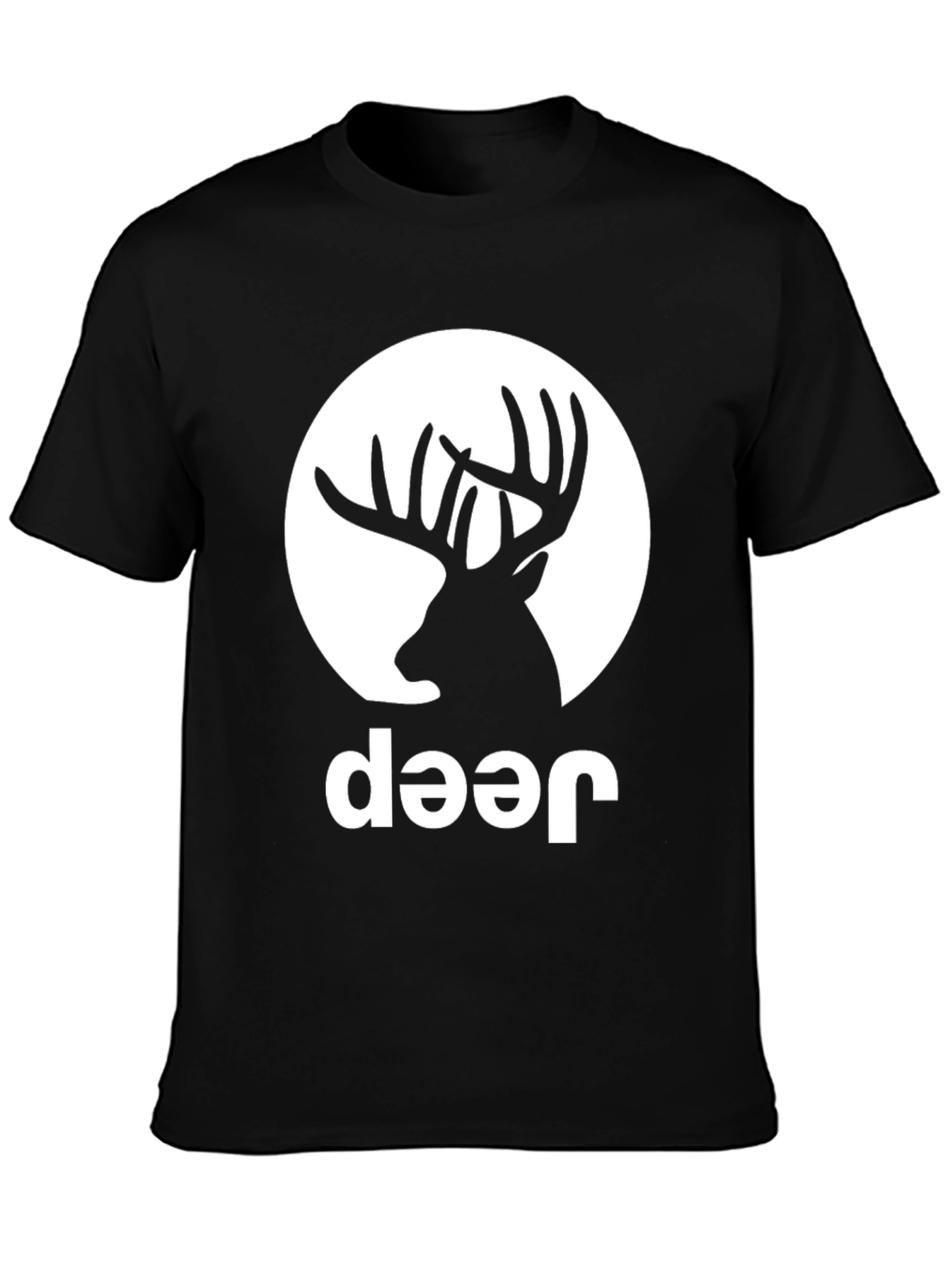 Deer Graphic Tee - Black Crew Neck T-Shirt