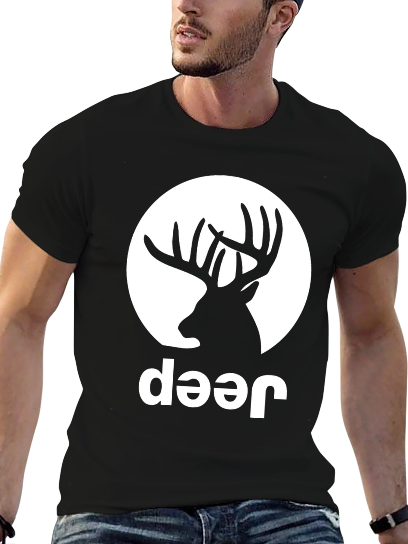Deer Graphic Tee - Black Crew Neck T-Shirt
