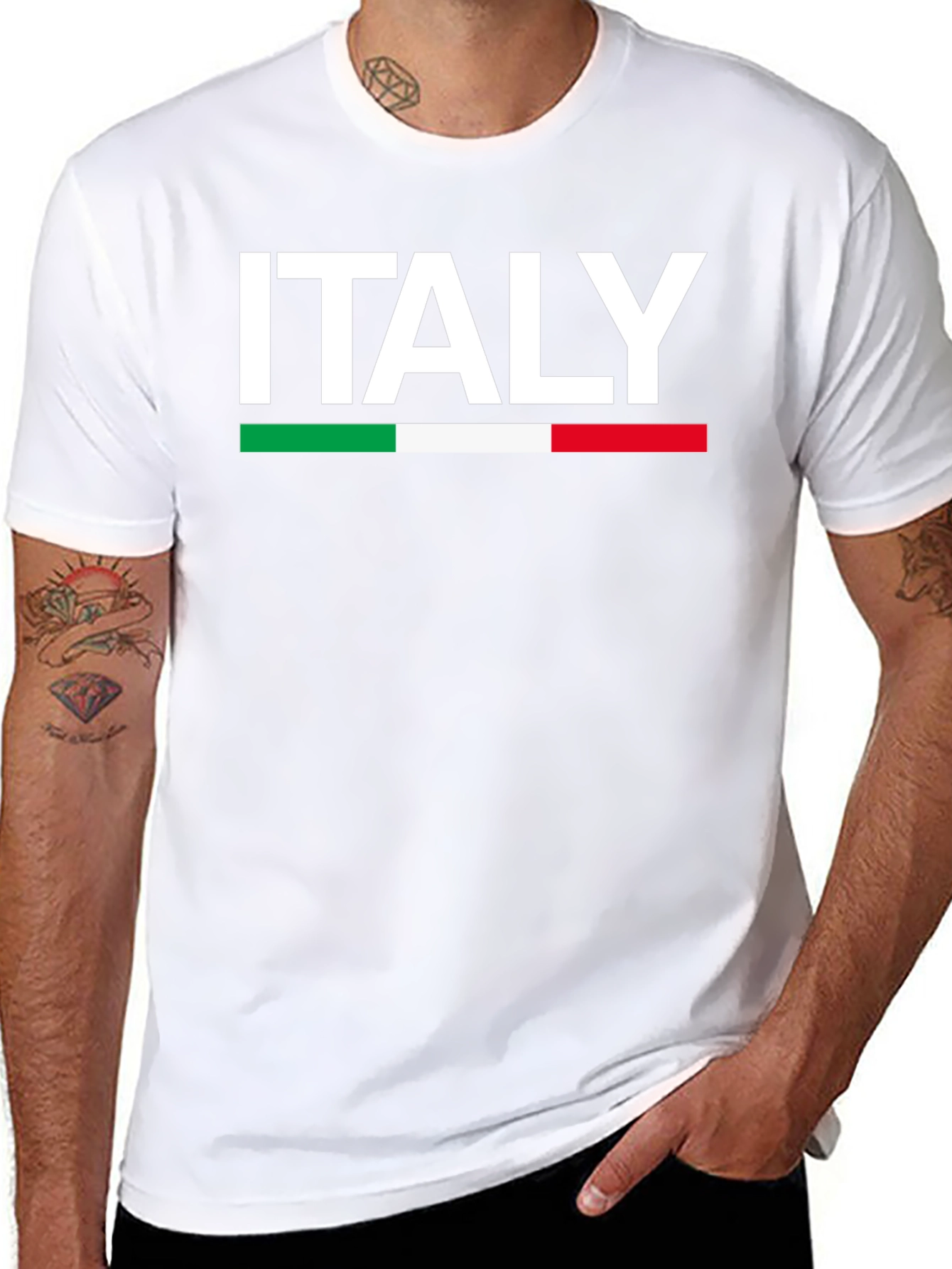 Italy Flag T-Shirt - Black Crew Neck