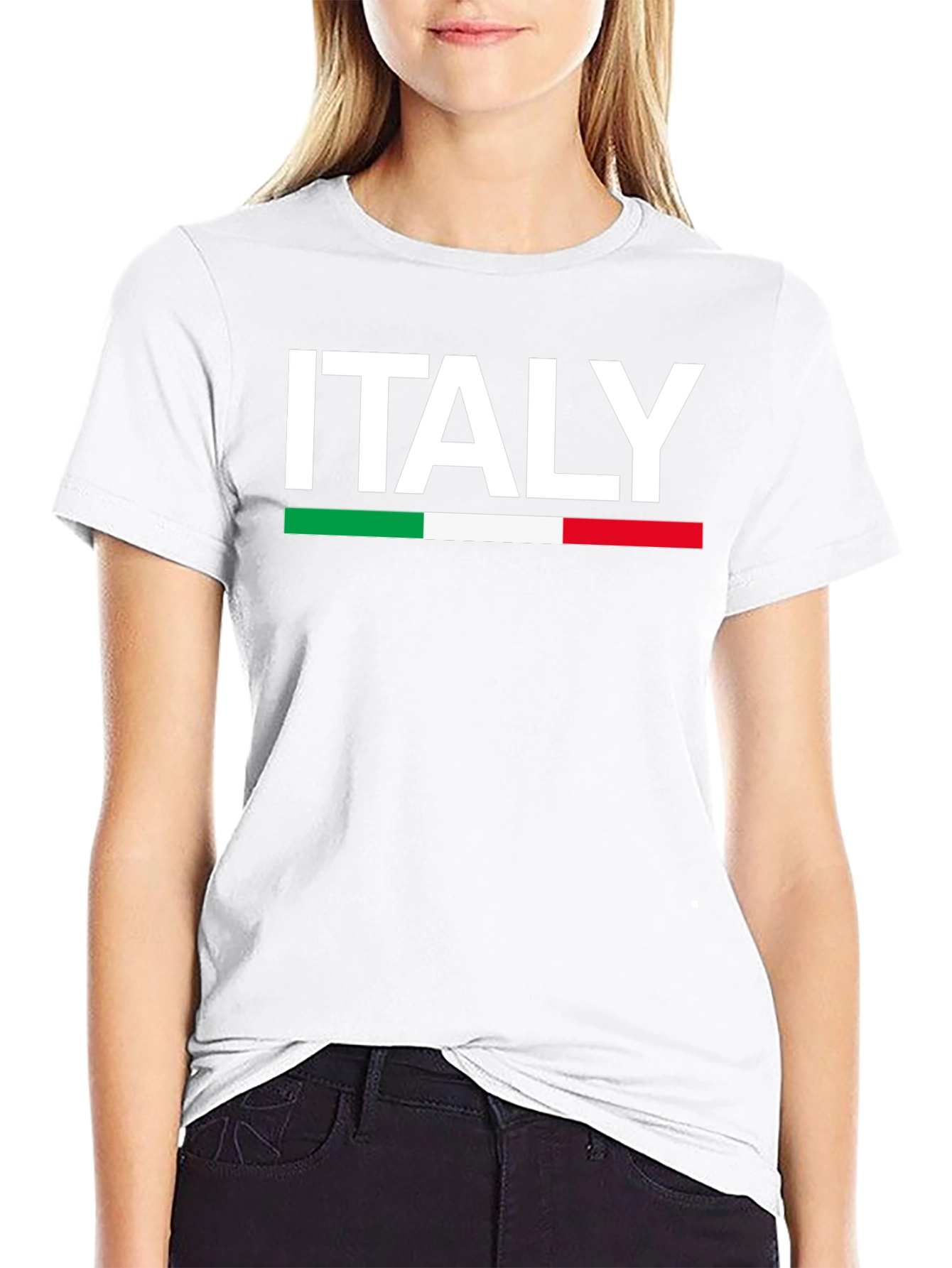 Italy Flag T-Shirt - Black Crew Neck