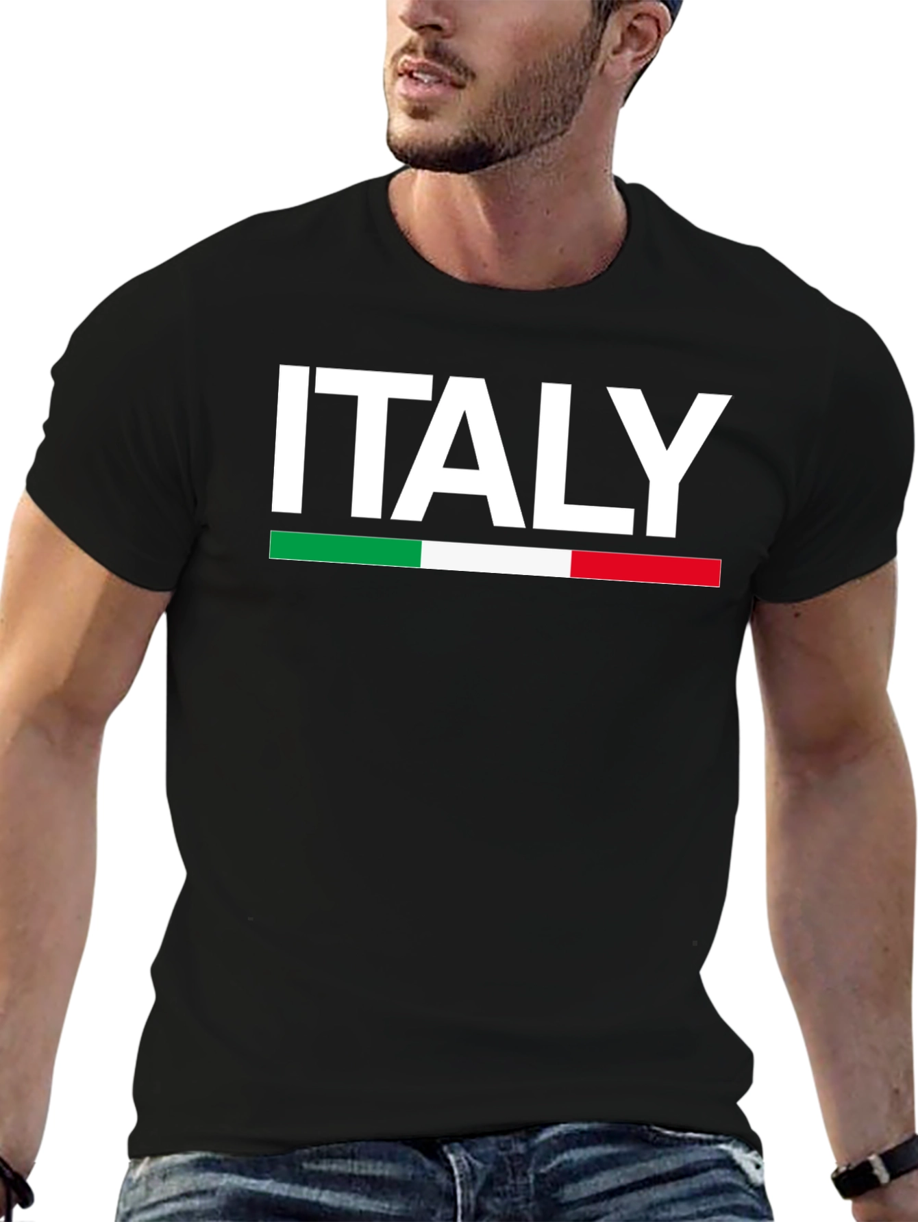 Italy Flag T-Shirt - Black Crew Neck