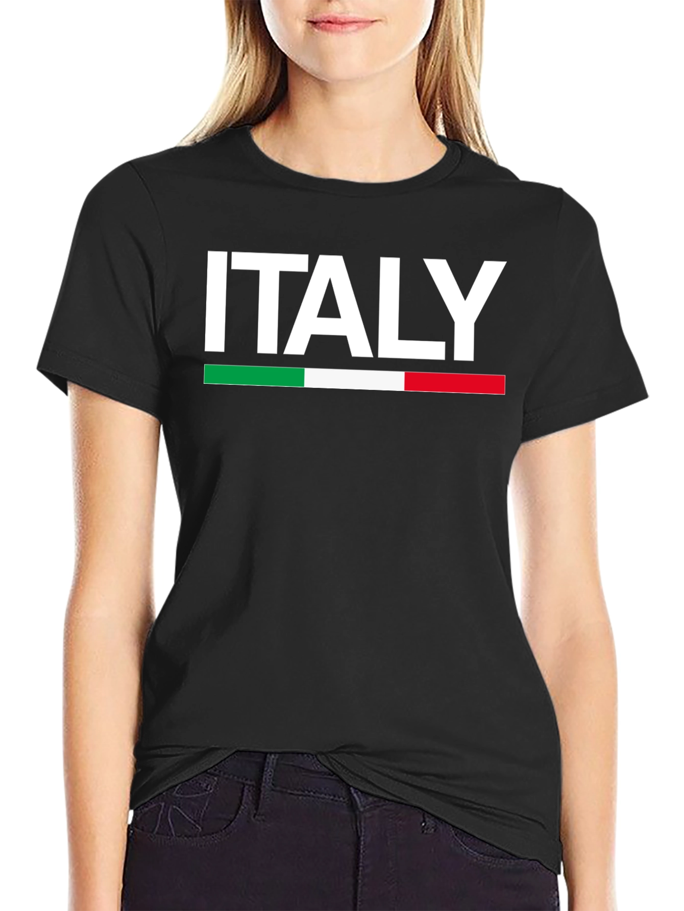 Italy Flag T-Shirt - Black Crew Neck