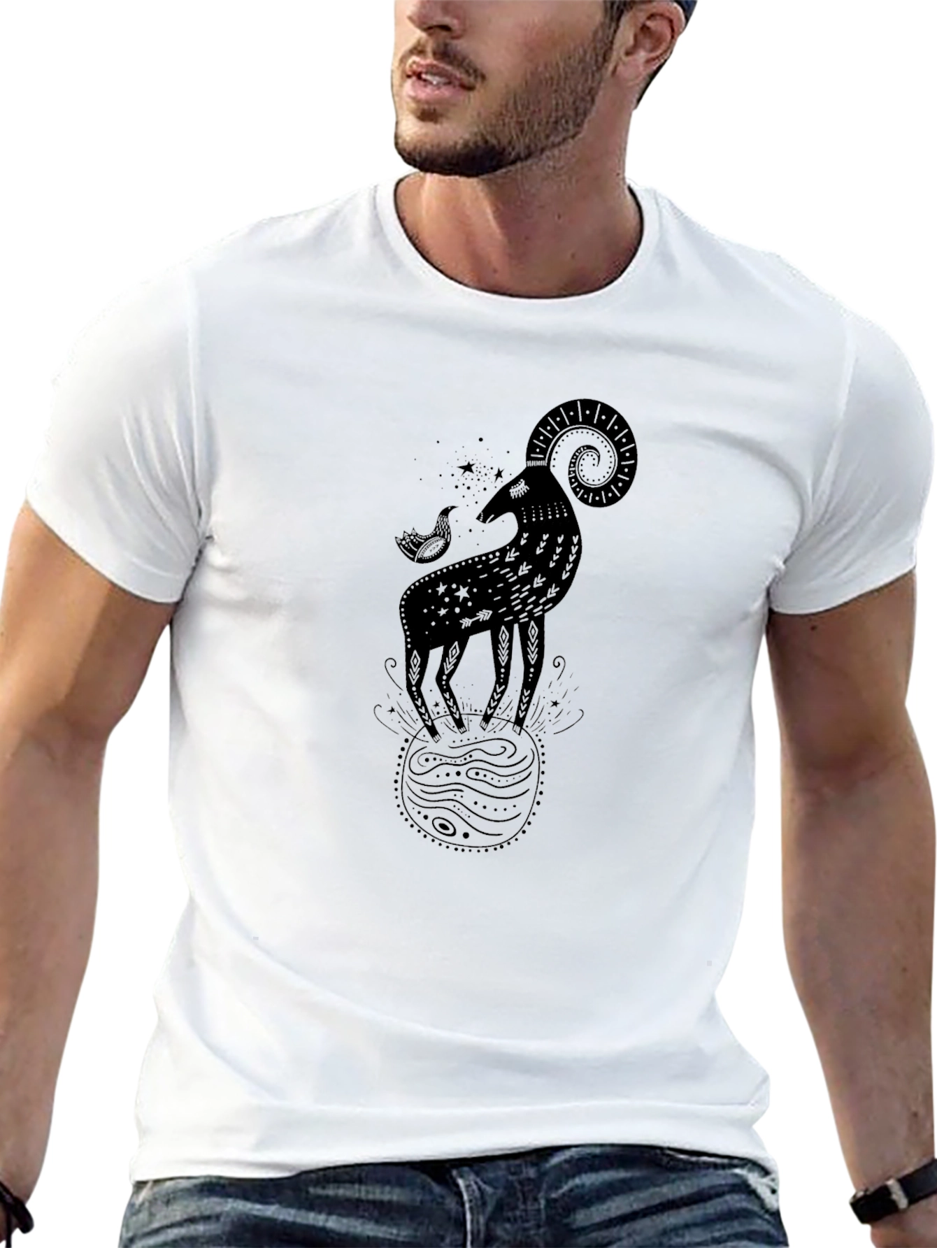 Ram Zodiac Graphic Tee - Black Cotton Comfort