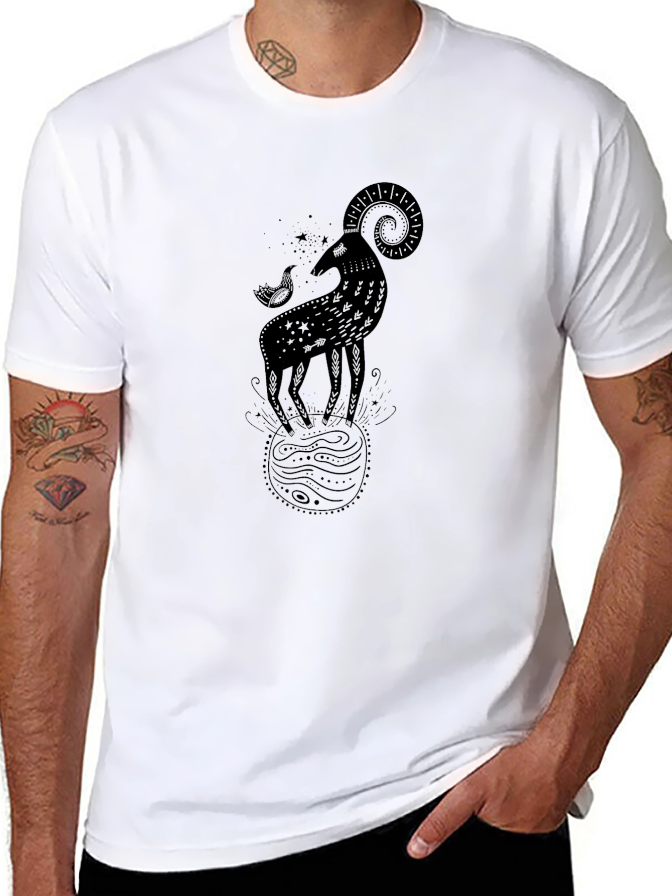 Ram Zodiac Graphic Tee - Black Cotton Comfort