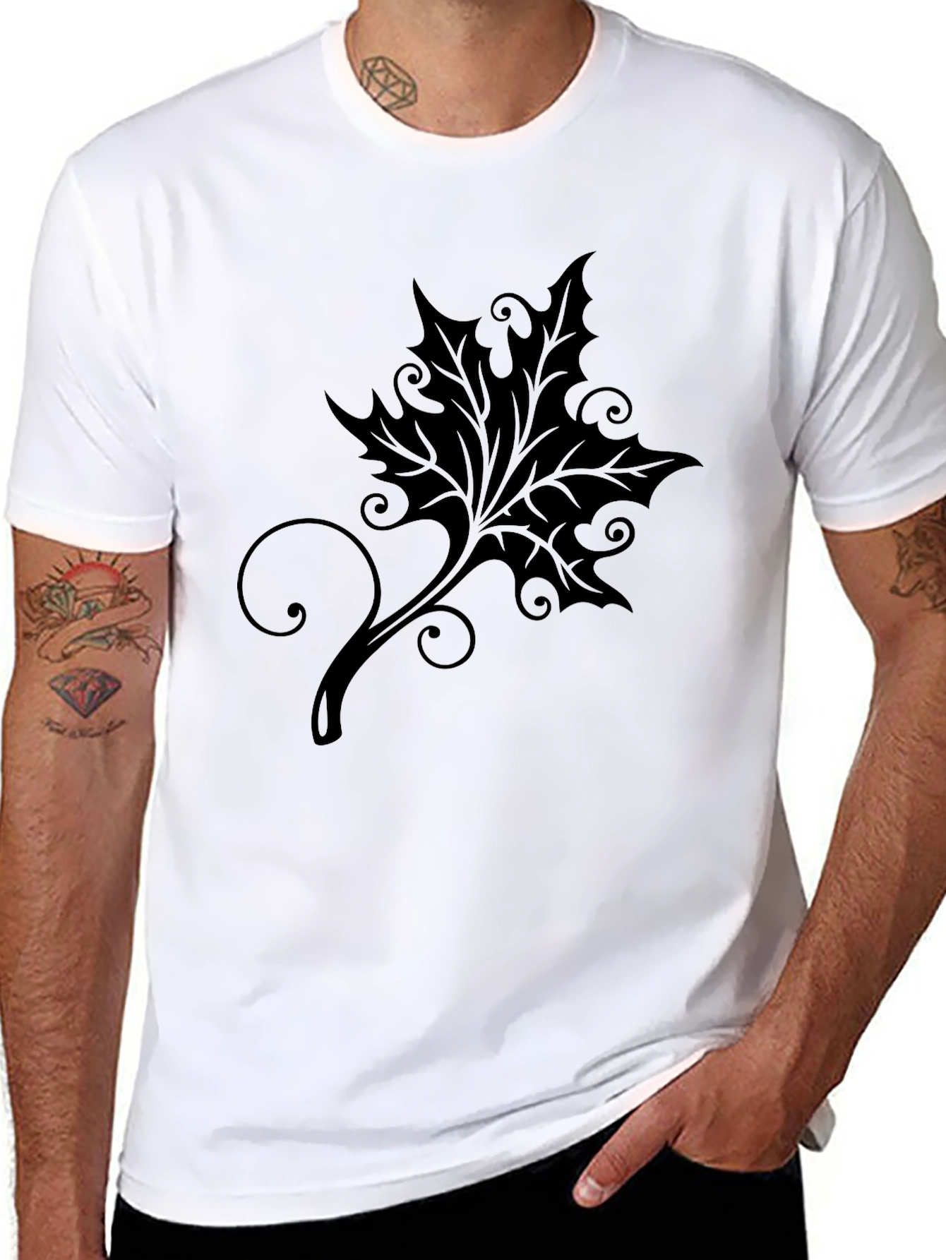 Stylish Black T-Shirt with Leaf Design