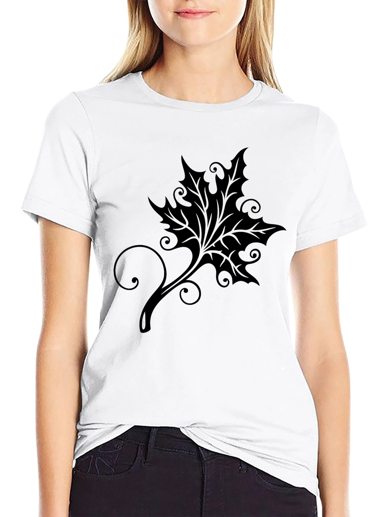 Stylish Black T-Shirt with Leaf Design