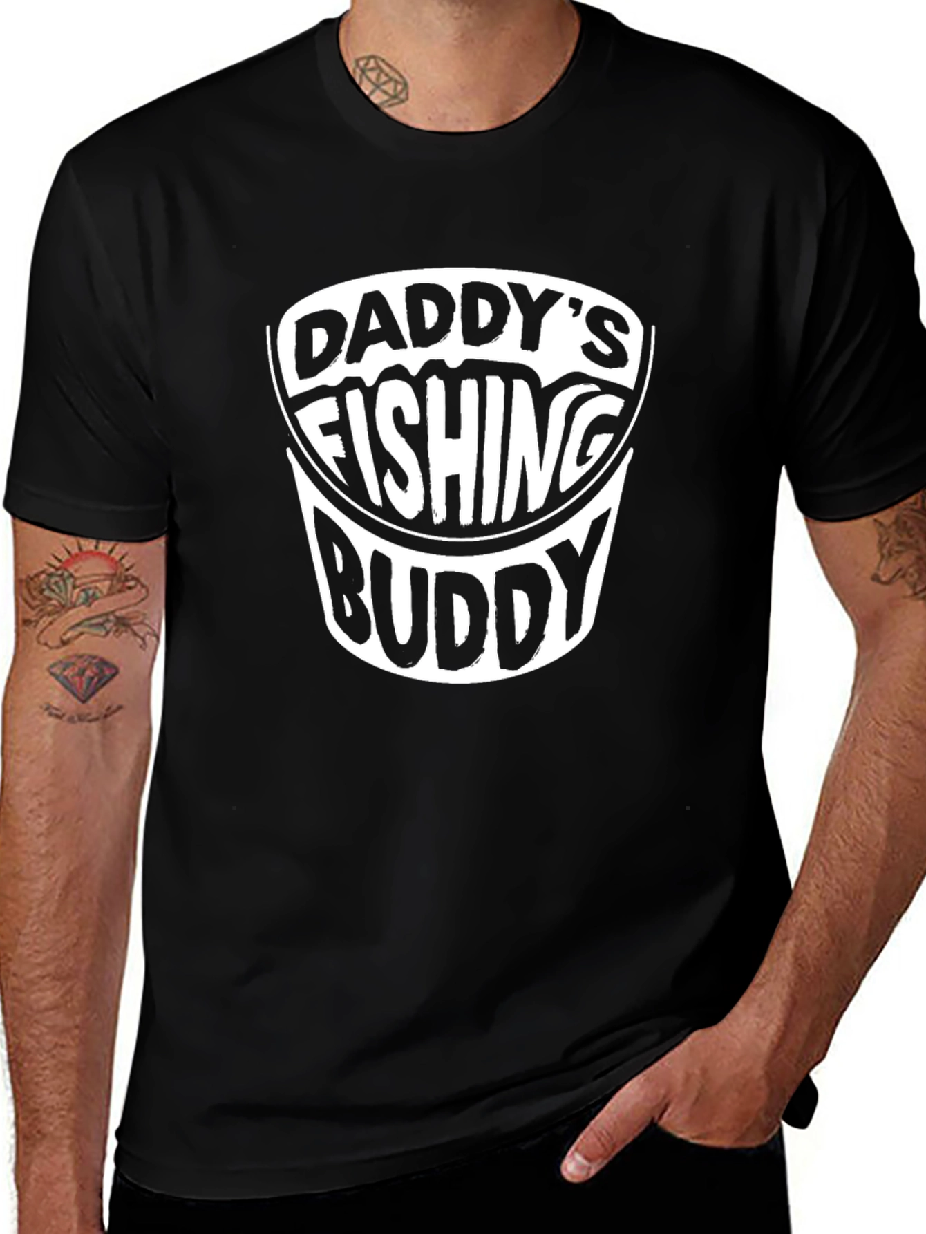 Daddys Fishing Buddy Black Graphic T-Shirt
