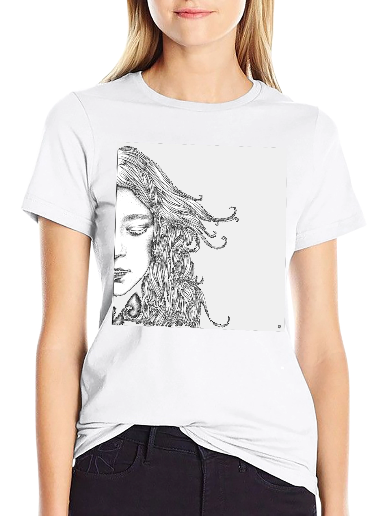 Artistic Woman Face Graphic Black Tee