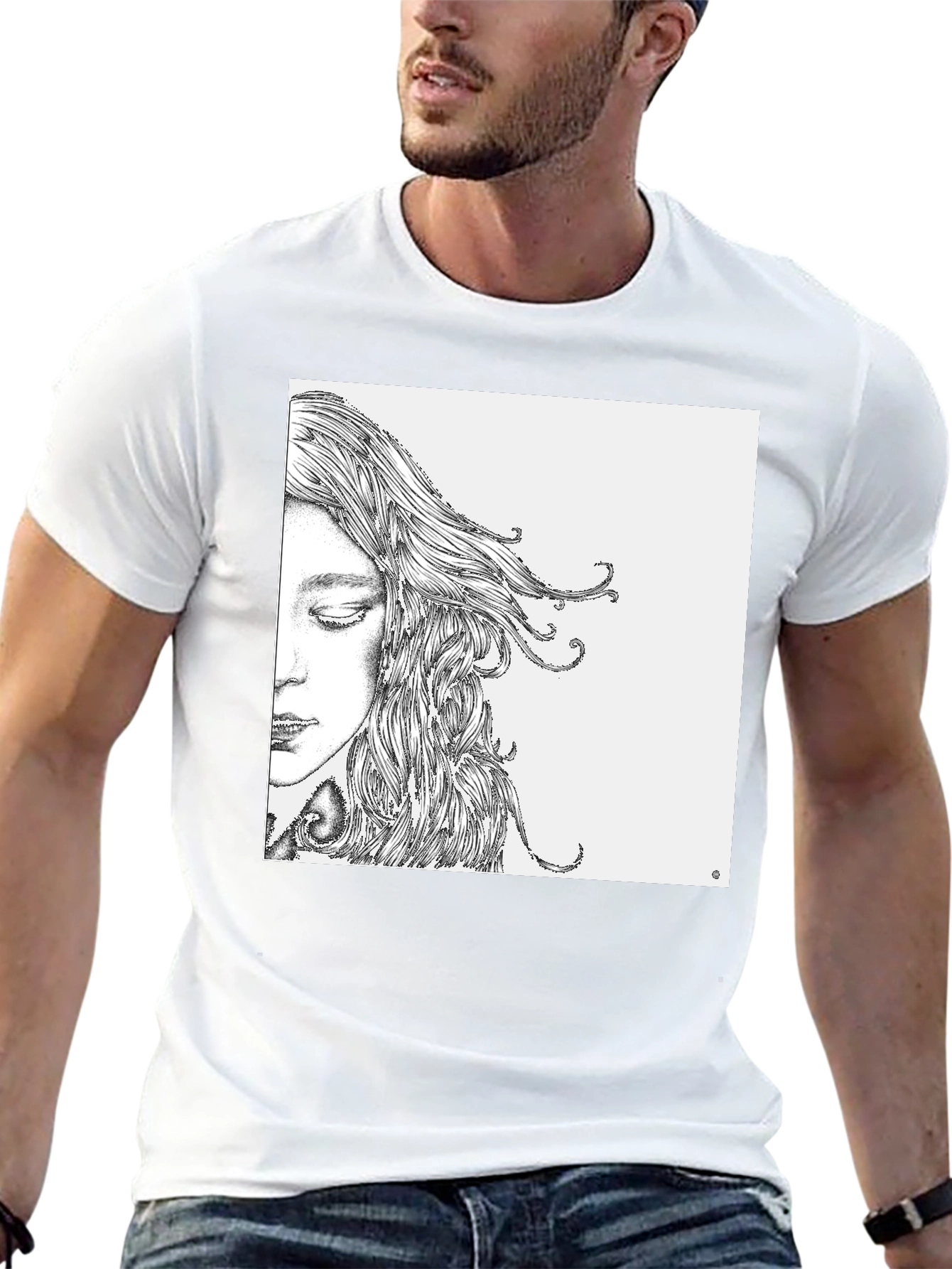 Artistic Woman Face Graphic Black Tee