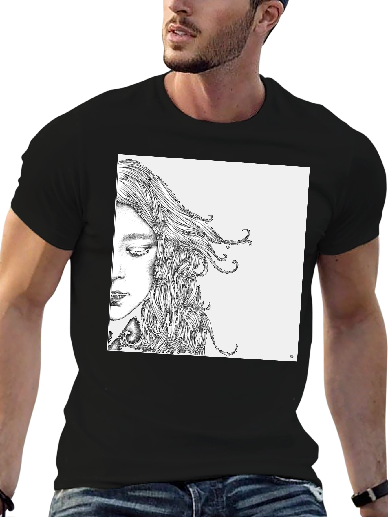 Artistic Woman Face Graphic Black Tee