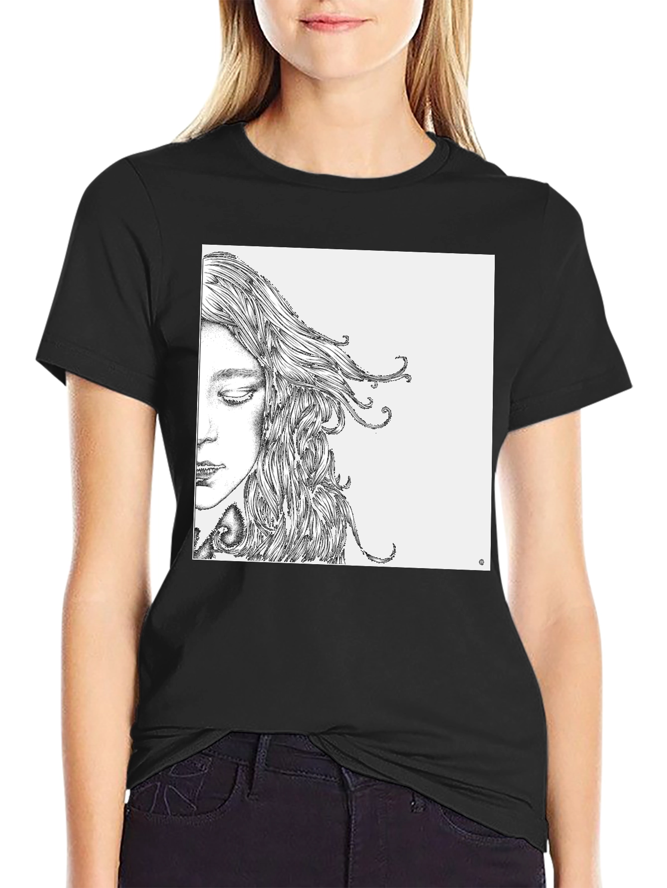 Artistic Woman Face Graphic Black Tee