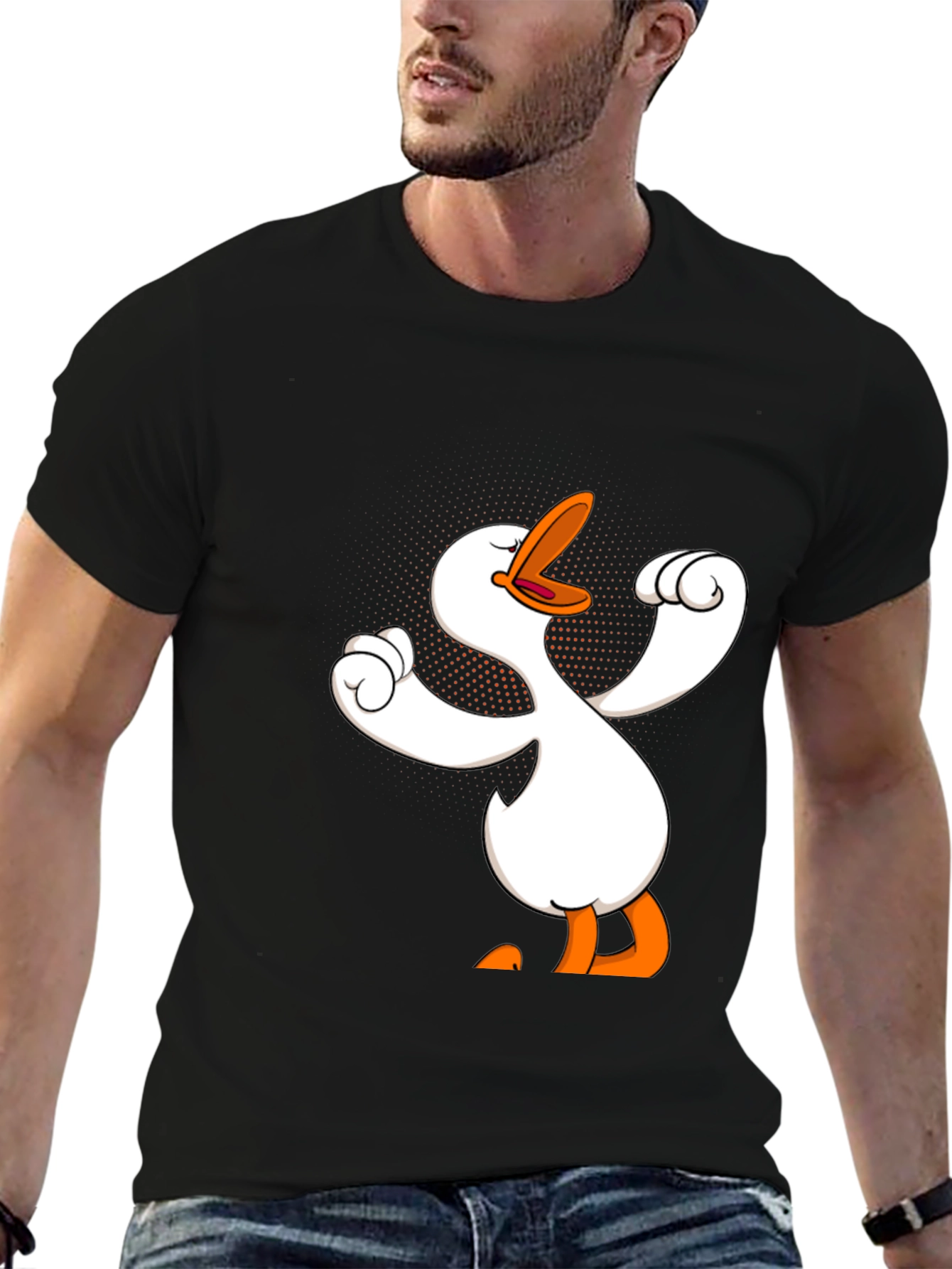 Funny Goose Cartoon Graphic Black T-Shirt