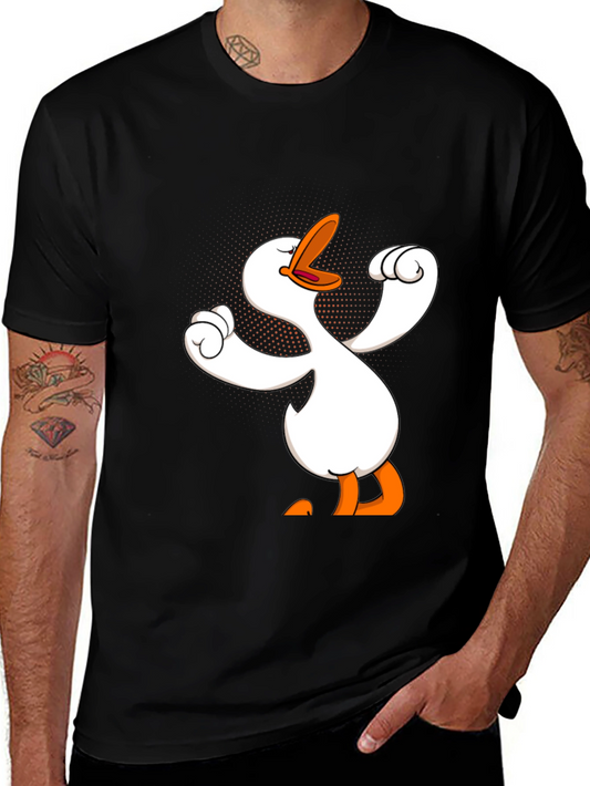 Funny Goose Cartoon Graphic Black T-Shirt