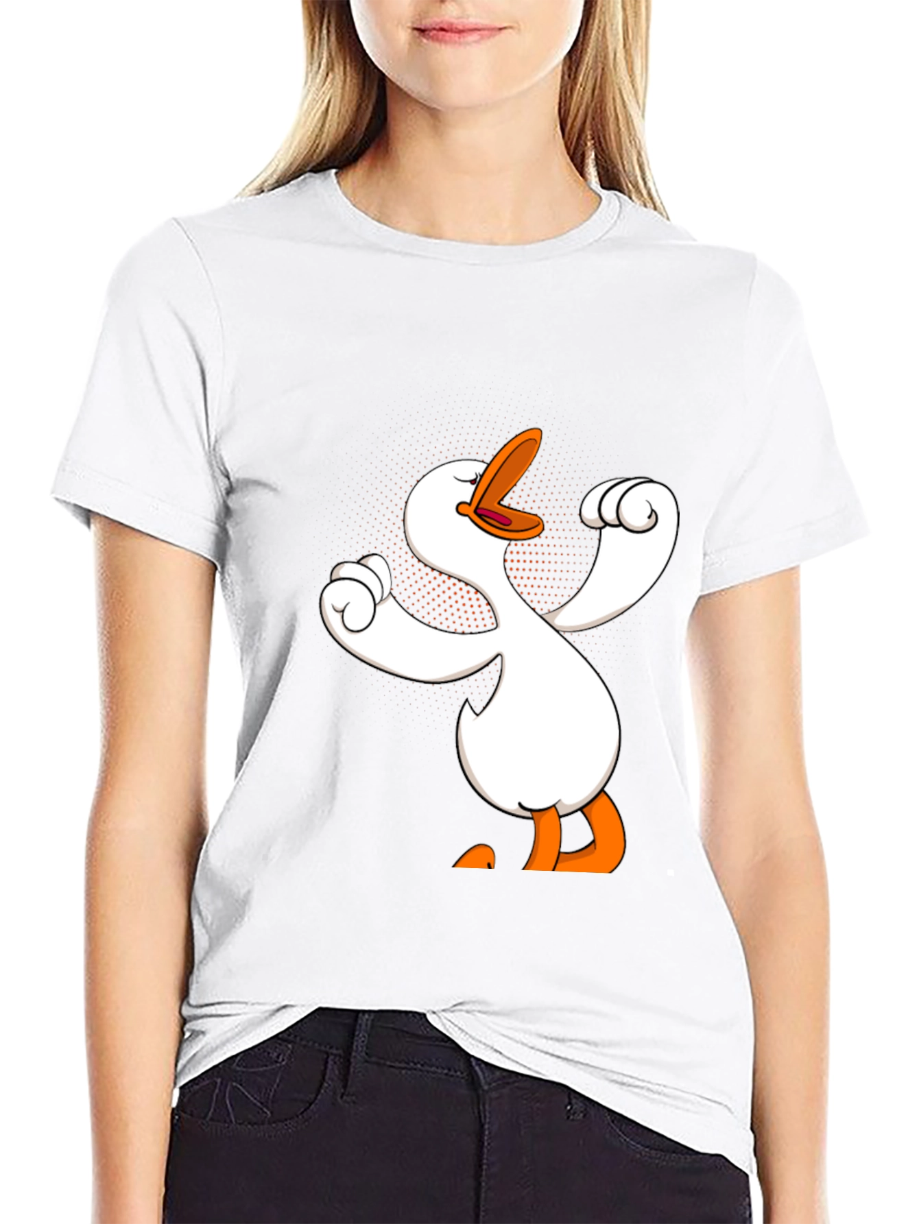 Funny Goose Cartoon Graphic Black T-Shirt