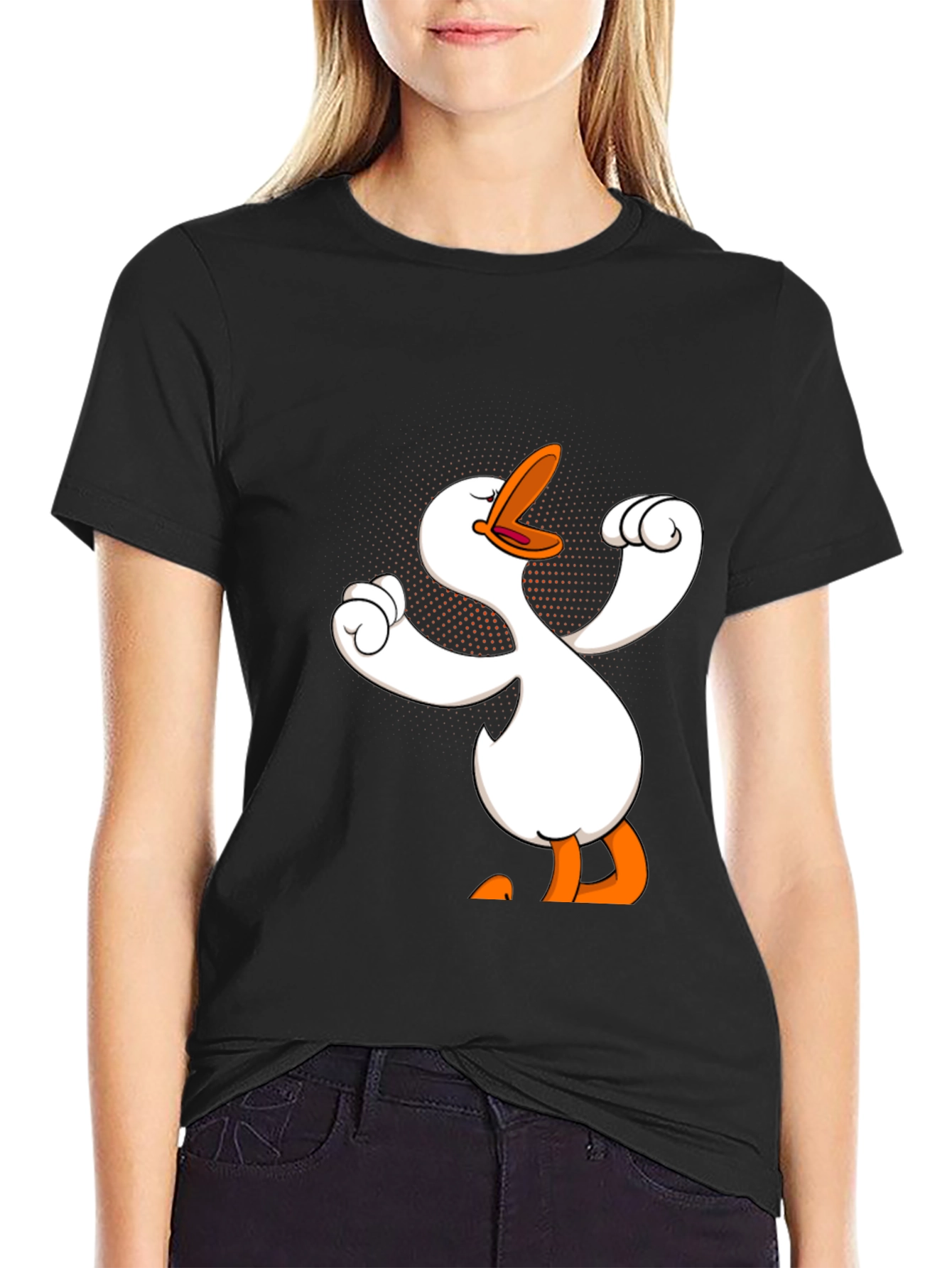 Funny Goose Cartoon Graphic Black T-Shirt