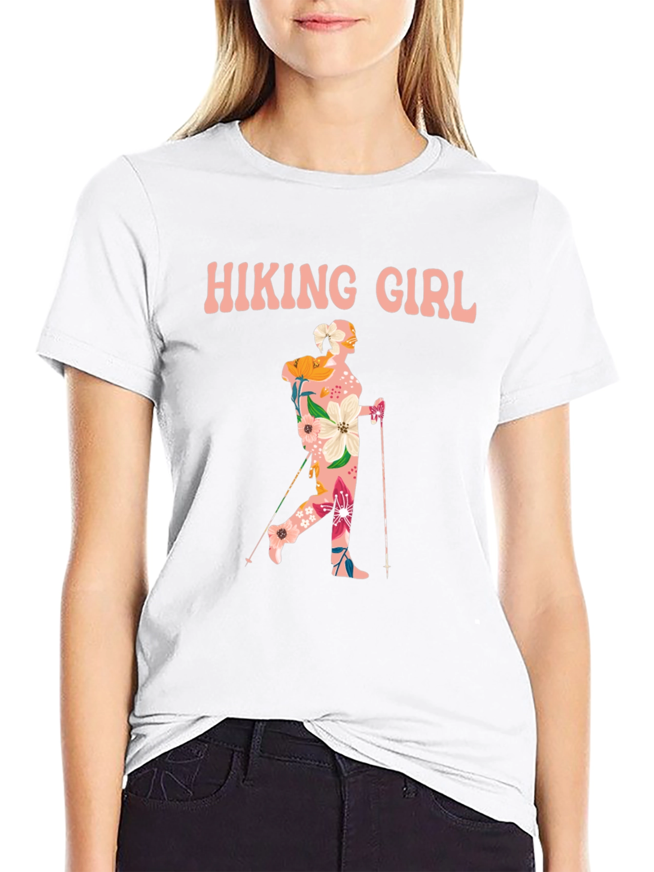 Hiking Girl Floral Graphic T-Shirt